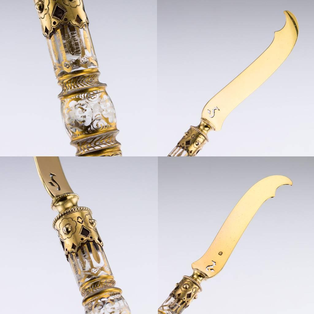 Antique German Solid Silver-Gilt and Moser Glass Cutlery Service, circa 1880 5