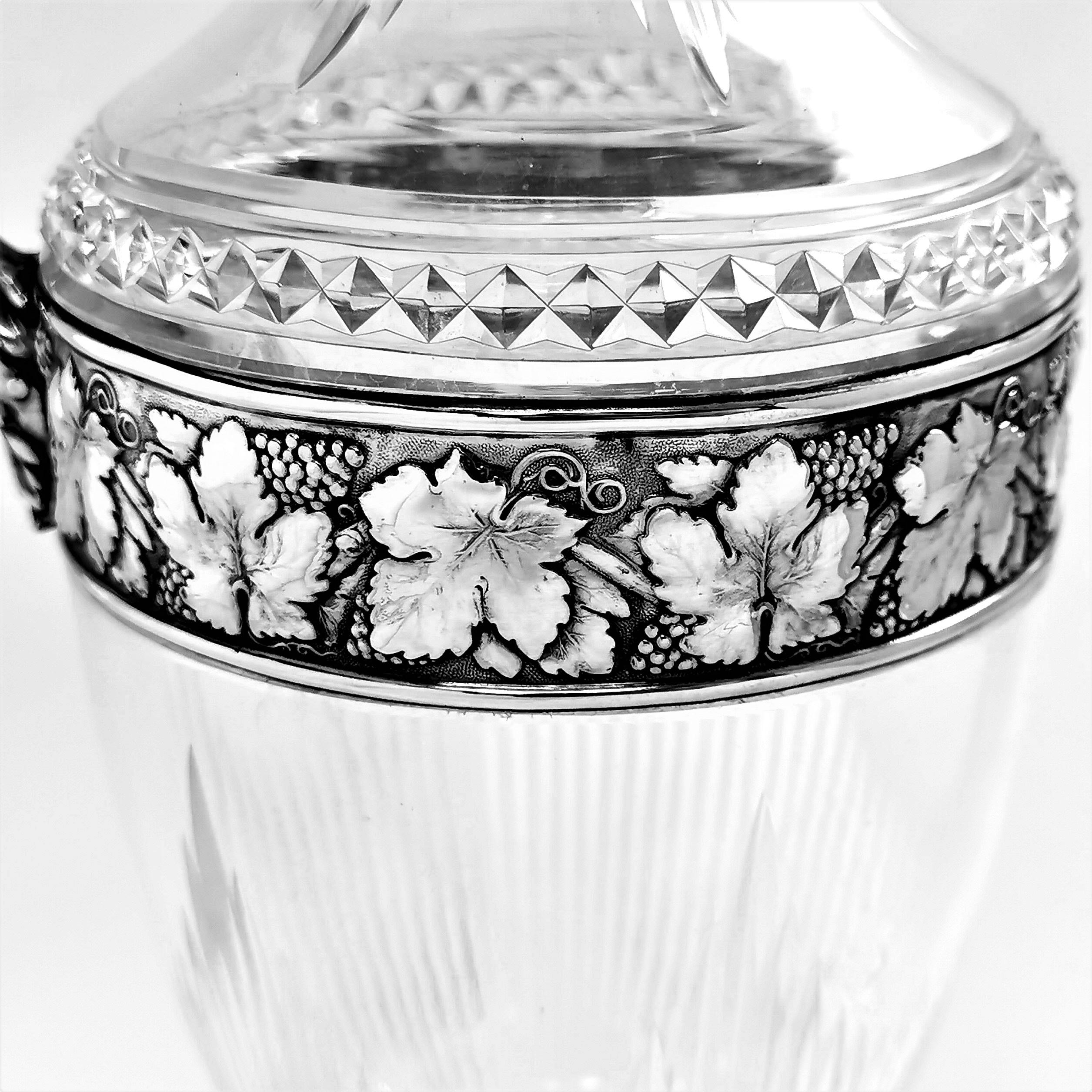 German Solid Silver and Glass Claret Jug Wine Decanter circa 1900 Under Plate 2