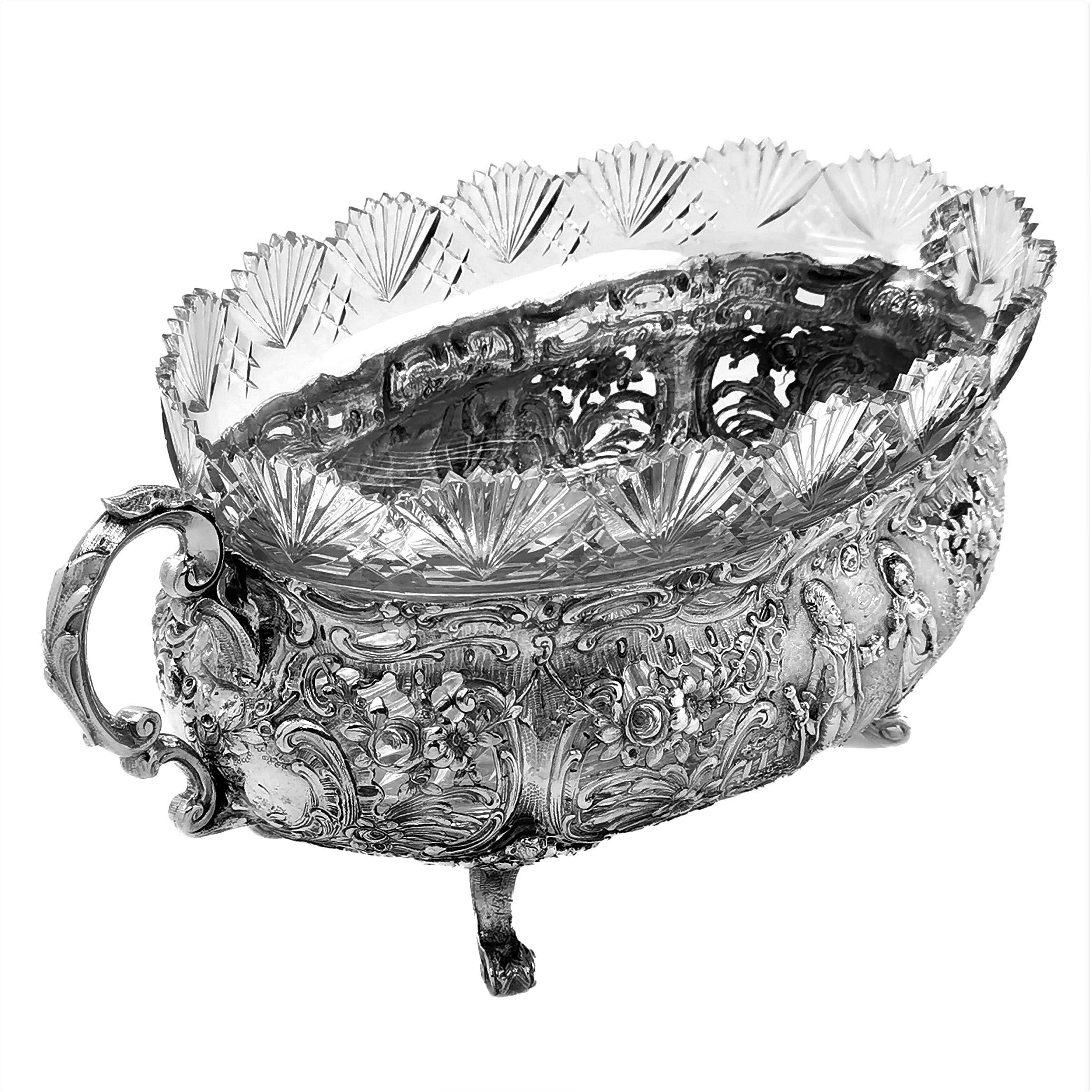 Antique German Solid Silver & Glass Dish / Bowl / Jardinière, c. 1900 In Good Condition In London, GB