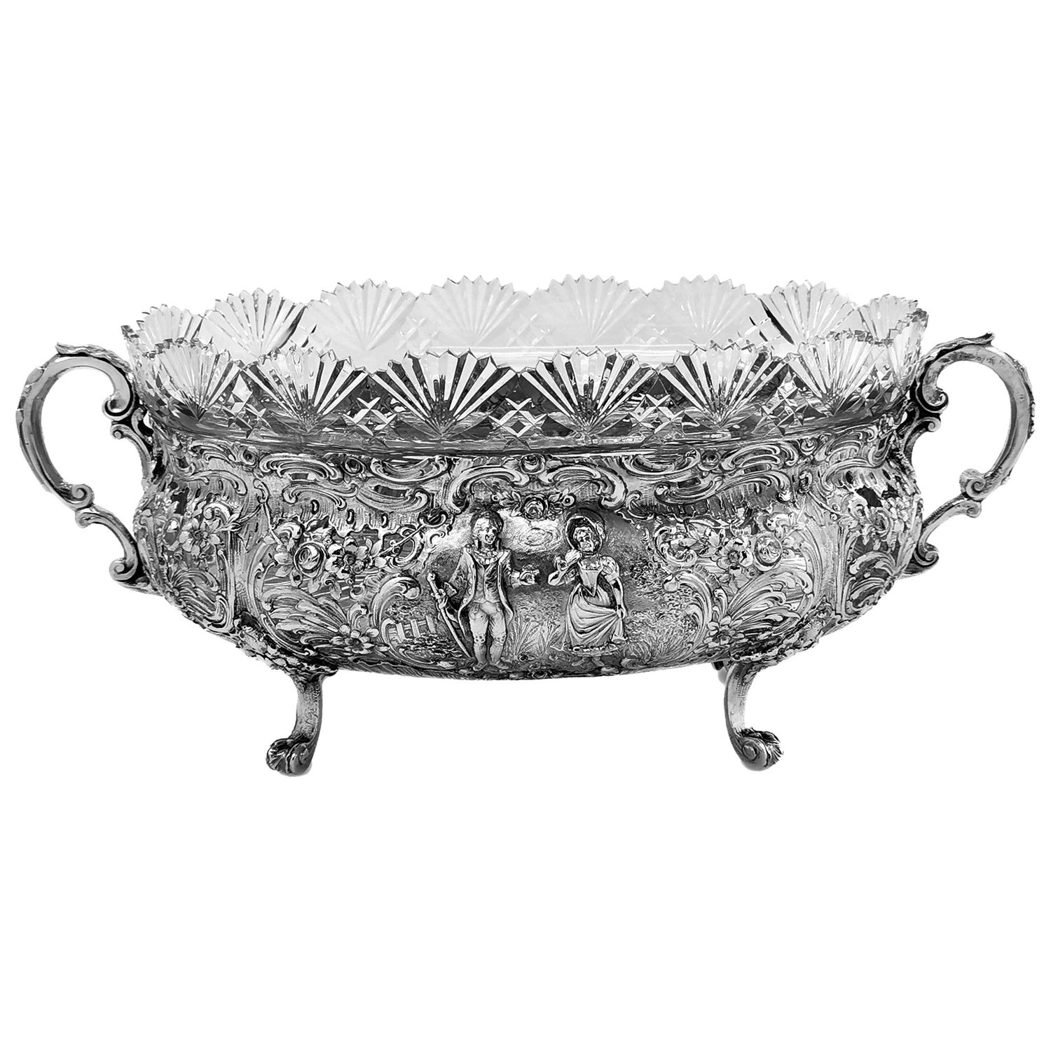 Antique German Solid Silver & Glass Dish / Bowl / Jardinière, c. 1900