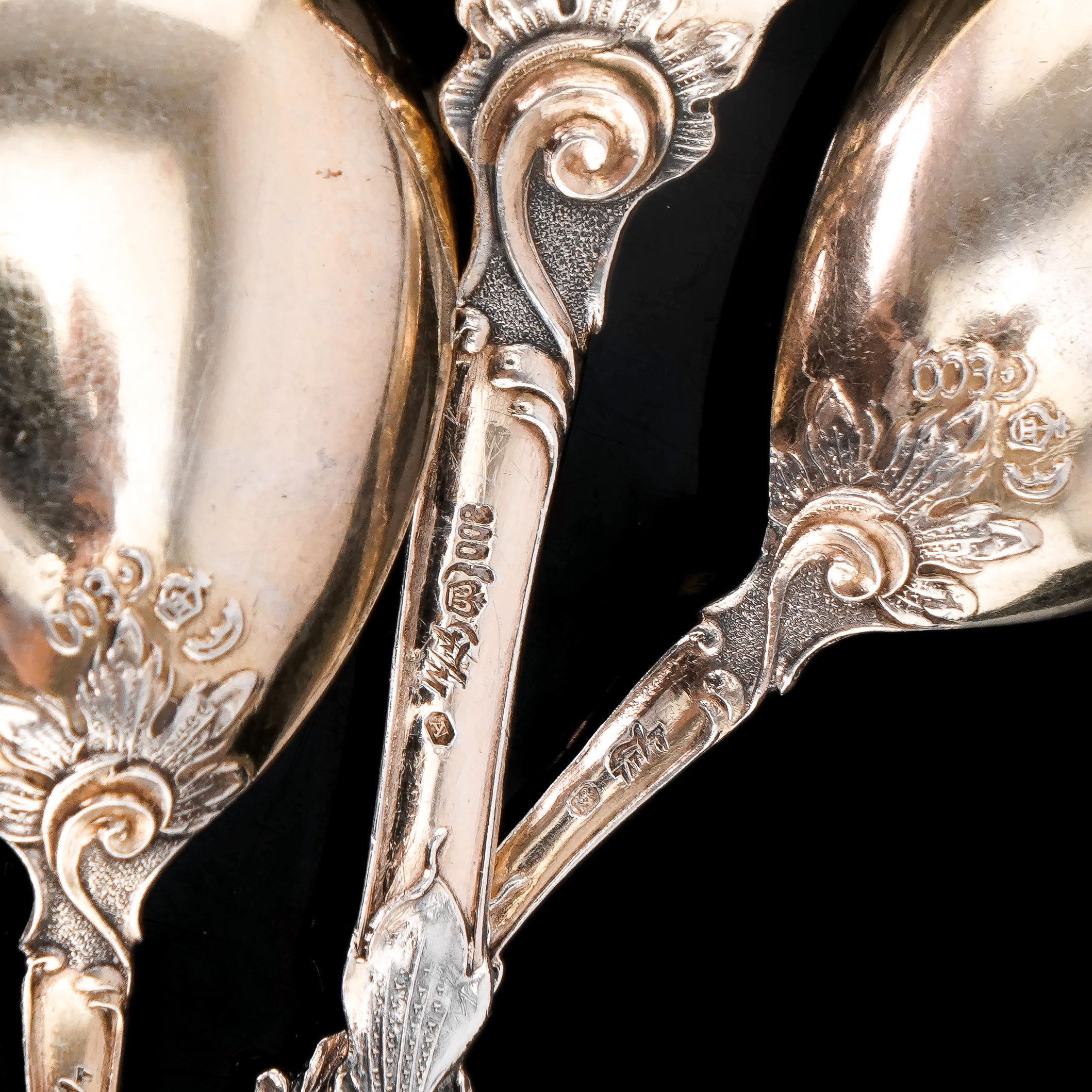 Antique German Solid Silver Icecream Server & Spoons in Rococo Style - c.1900 For Sale 6
