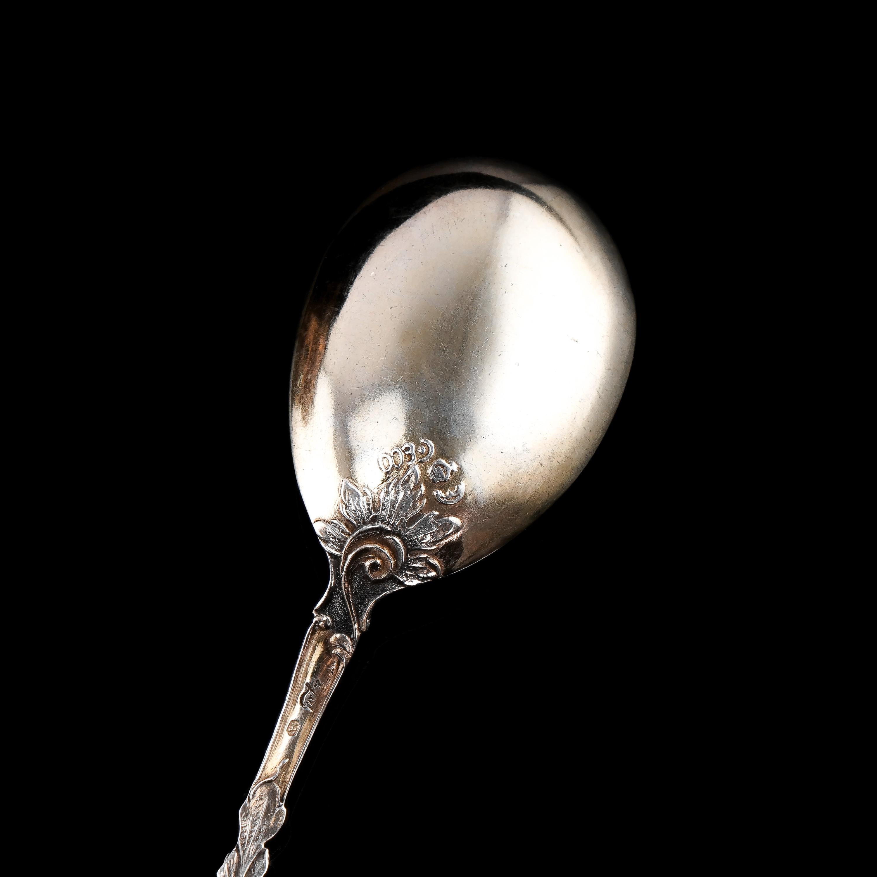 Antique German Solid Silver Icecream Server & Spoons in Rococo Style - c.1900 For Sale 13