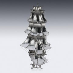 Antique German Solid Silver Impressive Large Nef Galleon Ship, circa 1900