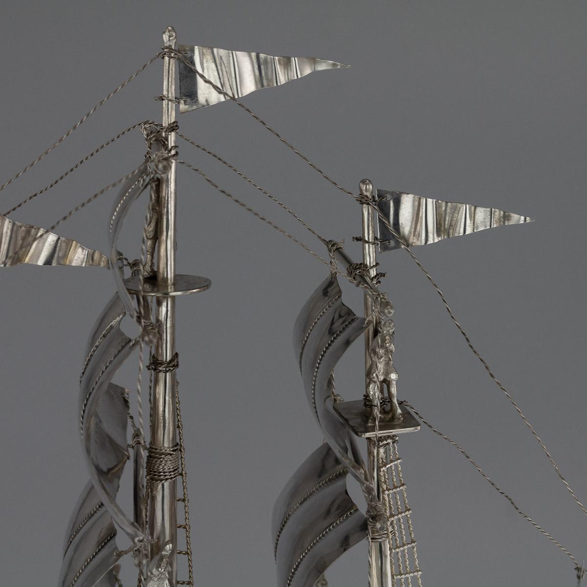 Antique German Solid Silver Impressive Large Neff Galleon Ship, circa 1930 6