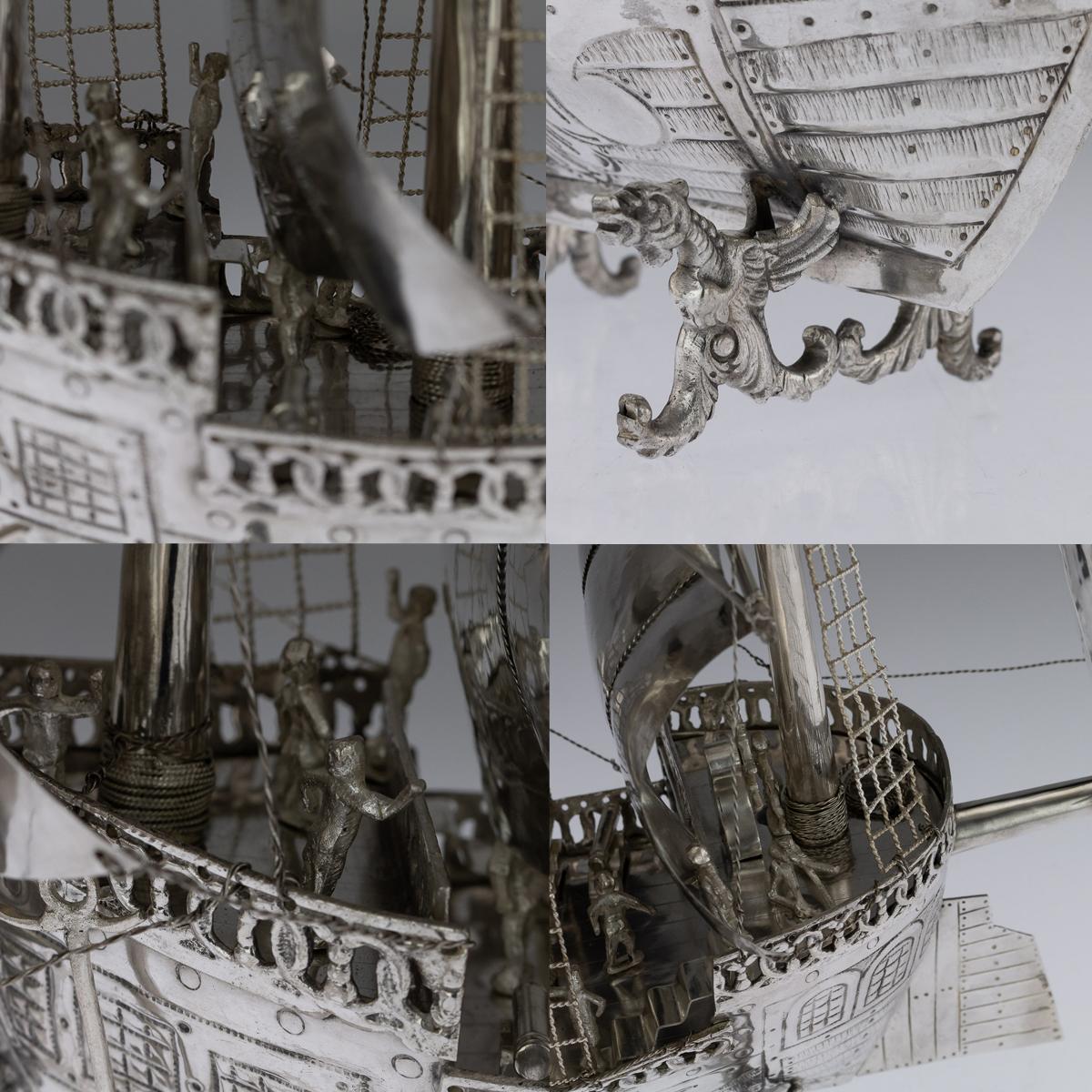 Antique German Solid Silver Impressive Large Neff Galleon Ship, circa 1930 7