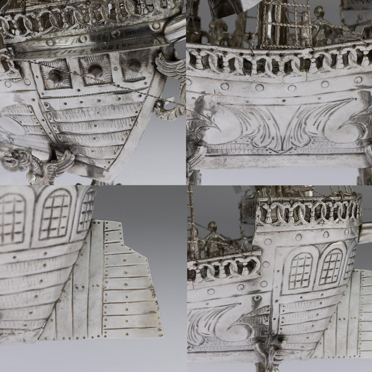 Antique German Solid Silver Impressive Large Neff Galleon Ship, circa 1930 8