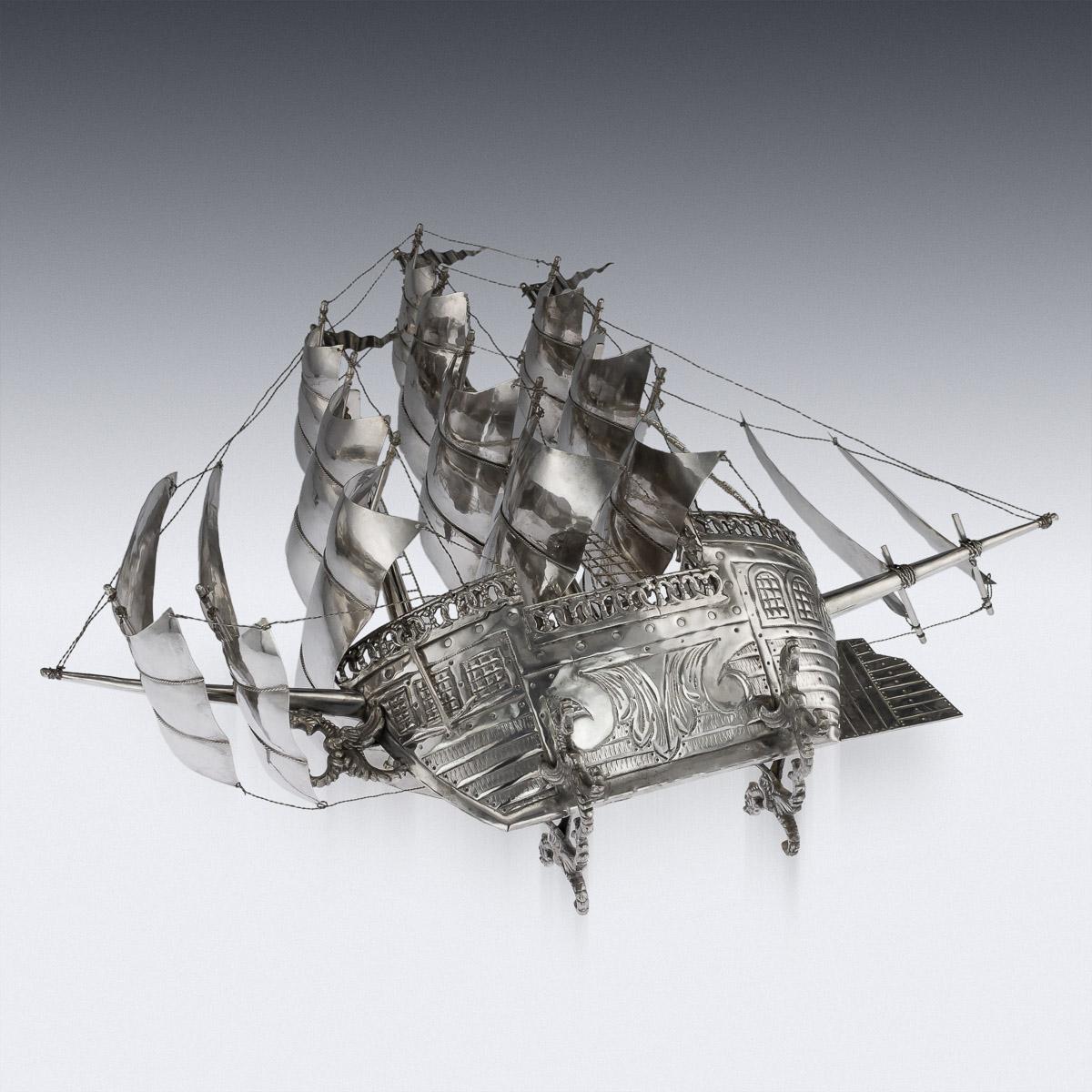Antique German Solid Silver Impressive Large Neff Galleon Ship, circa 1930 1