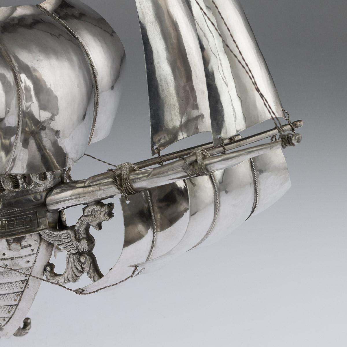 Antique German Solid Silver Impressive Large Neff Galleon Ship, circa 1930 3