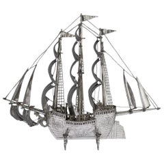 Antique German Solid Silver Impressive Large Neff Galleon Ship, circa 1930