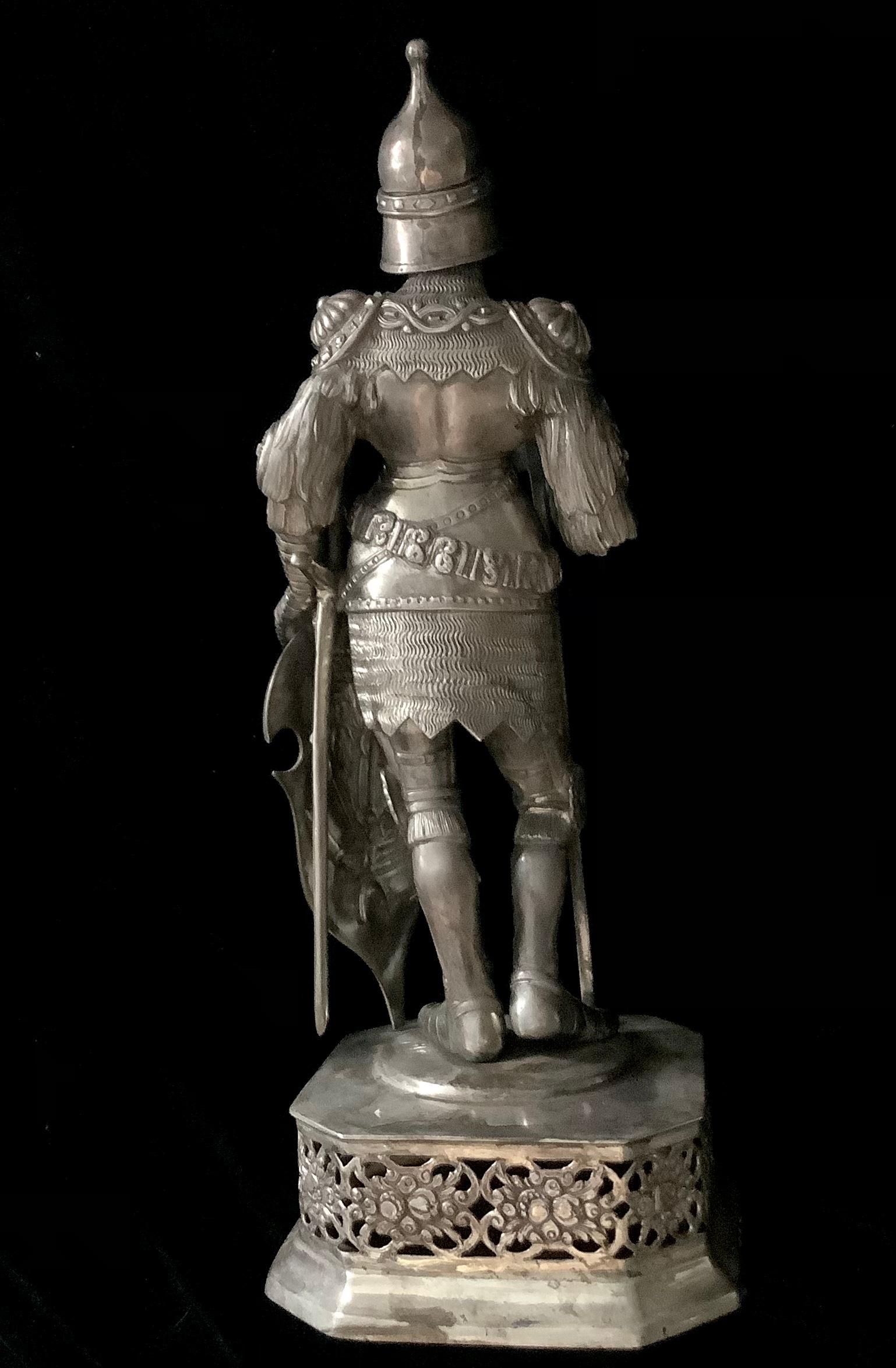 Antique German Solid Silver Knight Figure, Hanau, circa 1900 2
