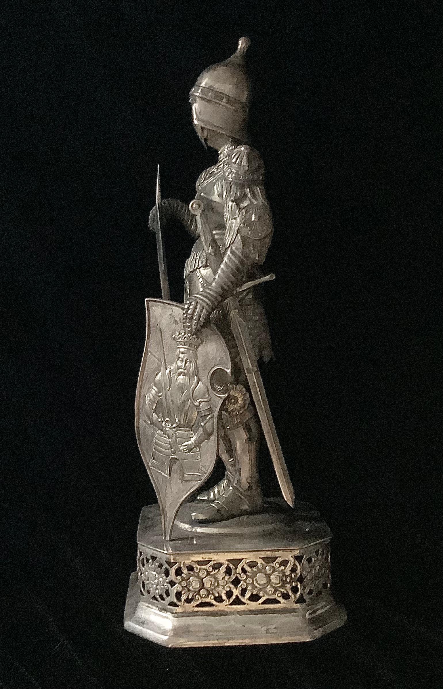 Antique German Solid Silver Knight Figure, Hanau, circa 1900 In Good Condition In Bradenton, FL