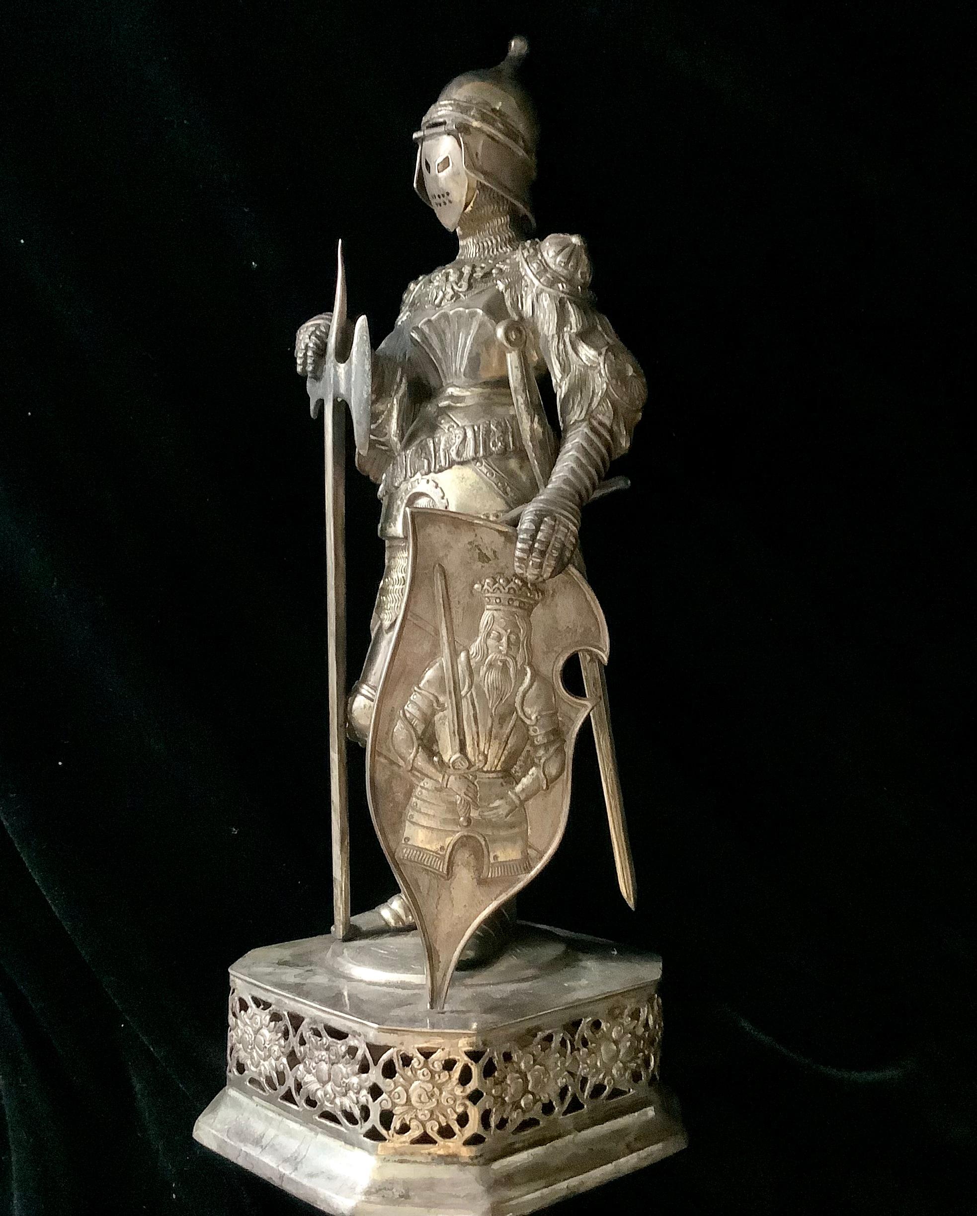 20th Century Antique German Solid Silver Knight Figure, Hanau, circa 1900