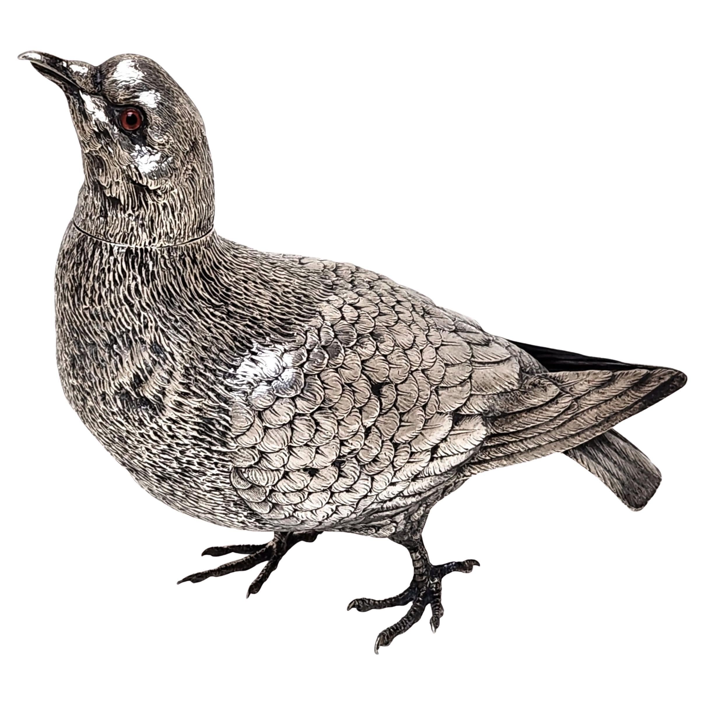Antique German Solid Silver Model of a Wood Pigeon Bird Figurine c. 1890