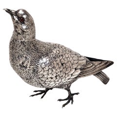 Antique German Solid Silver Model of a Wood Pigeon Bird Figurine c. 1890