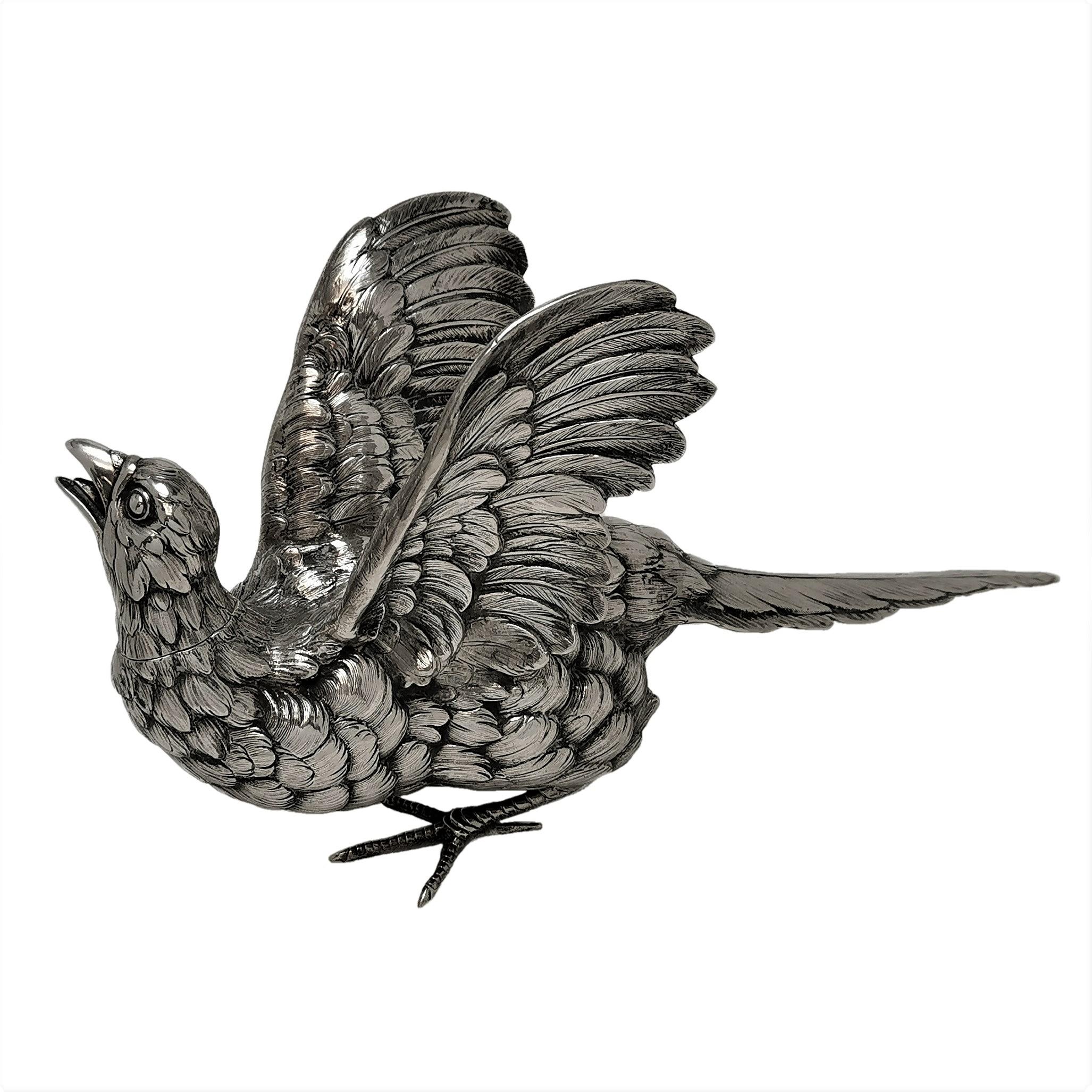 Antique German Solid Silver Pheasant Bird Model Figurine, c. 1900 In Good Condition In London, GB