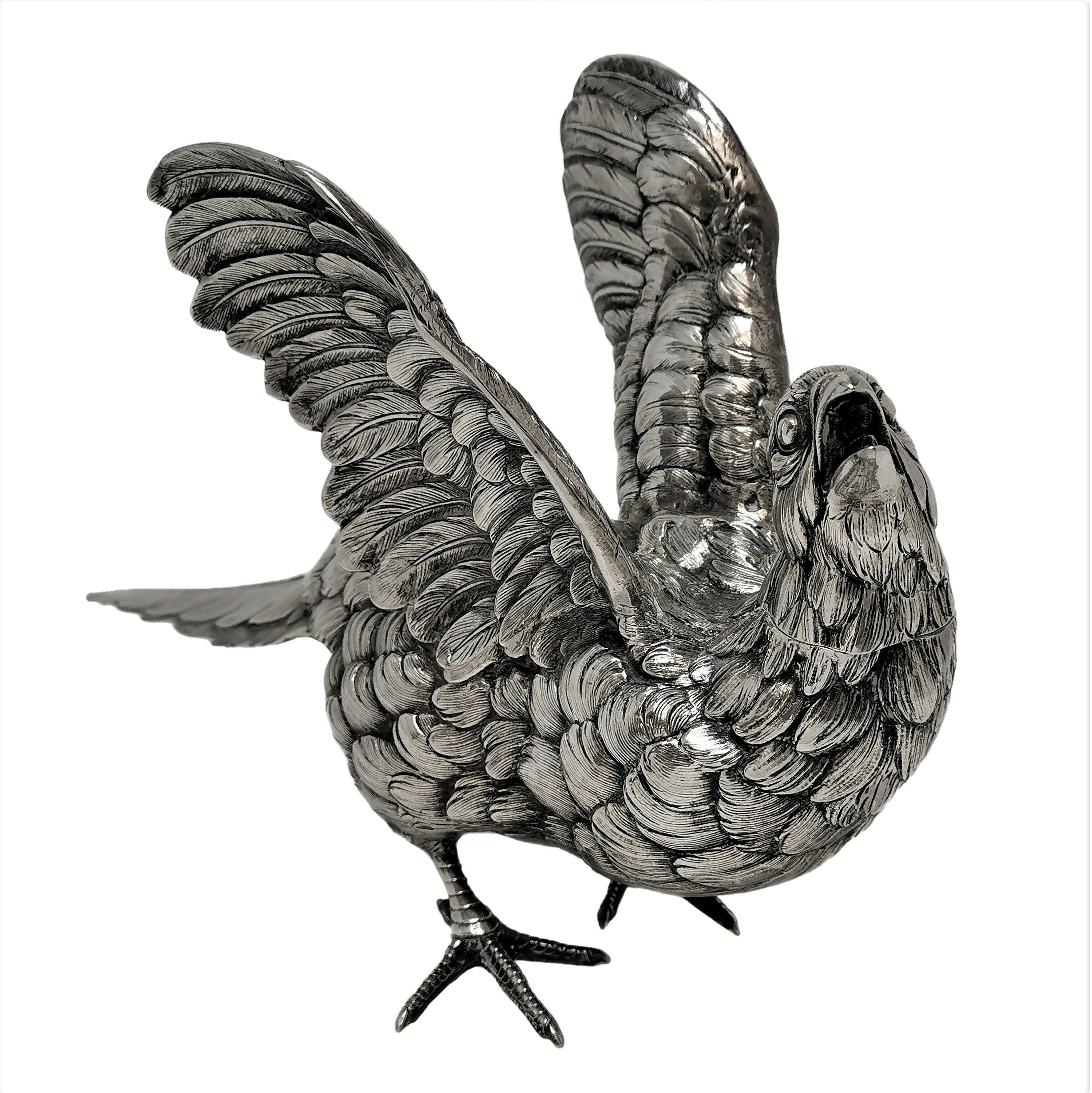 Antique German Solid Silver Pheasant Bird Model Figurine, c. 1900 1
