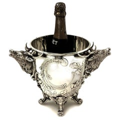 Antique German Solid Silver Stag Wine Champagne Cooler / Ice Bucket, circa 1890