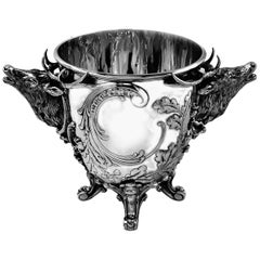 Antique German Solid Silver Stag Wine Champagne Cooler / Ice Bucket, circa 1890