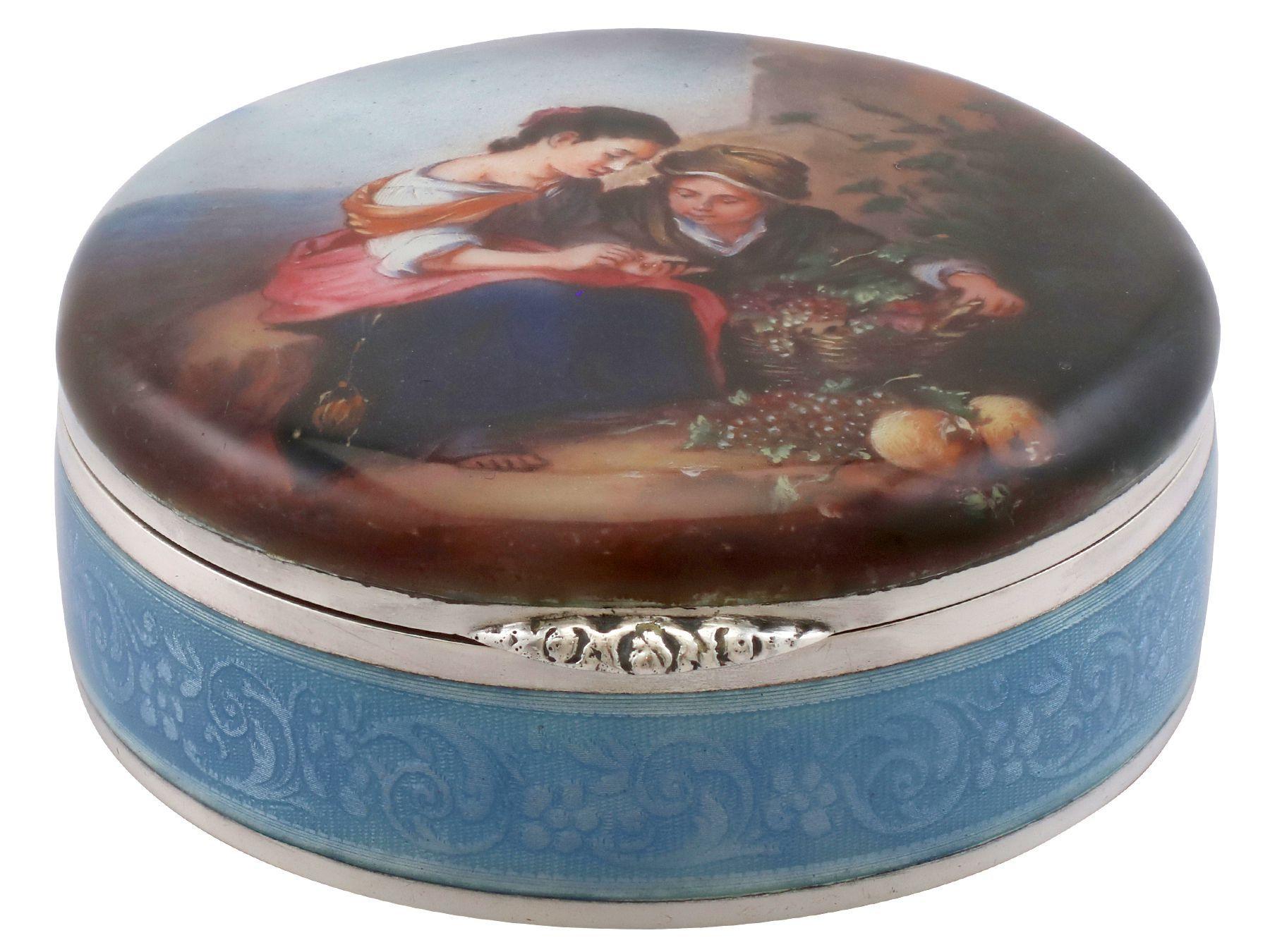 Antiguo tocador alemán de plata de ley y esmalte Alemán en venta
