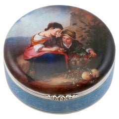 Antique German Sterling Silver and Enamel Dressing Table Box