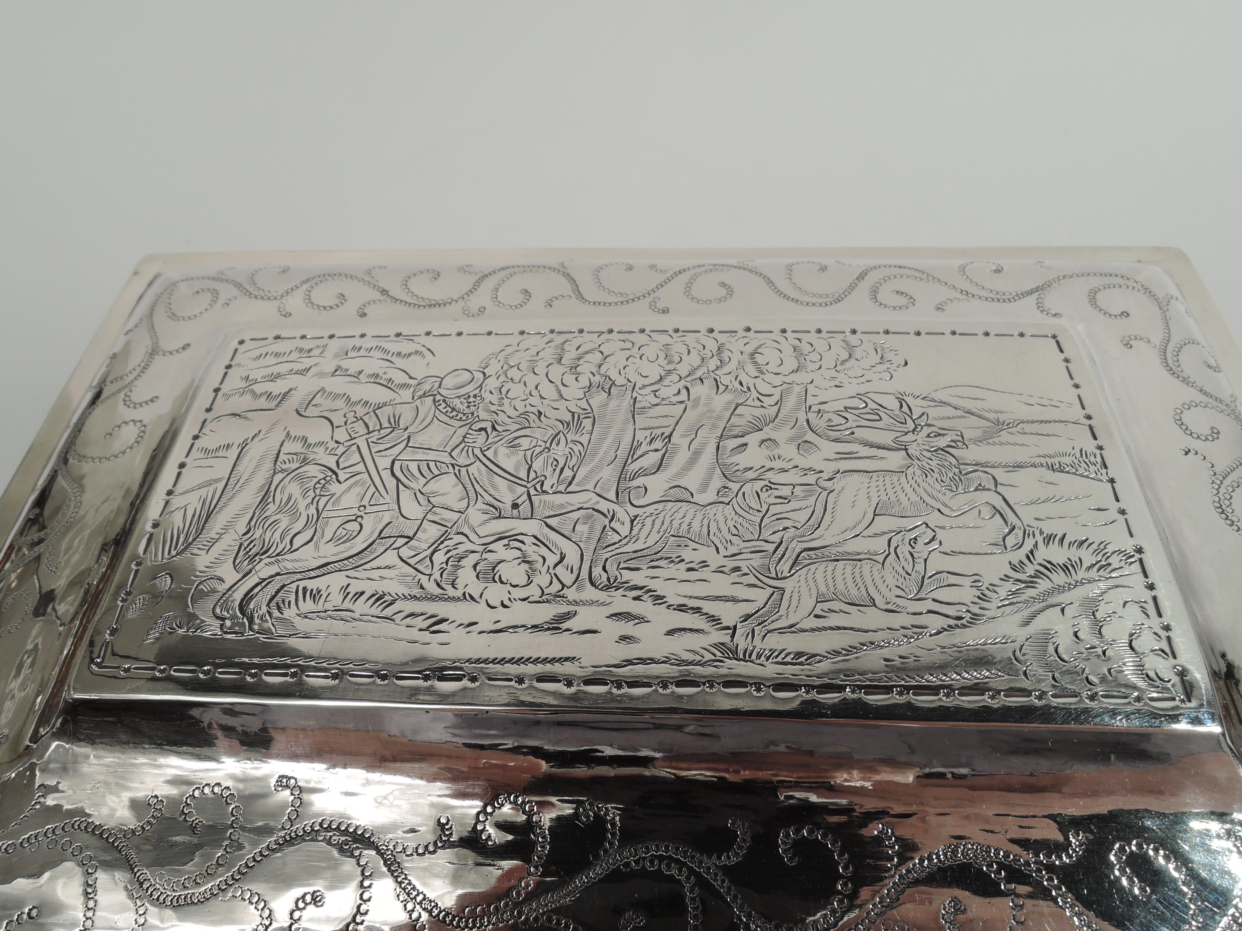 Antique German Sterling Silver Box with Naif Pastoral Decoration In Good Condition For Sale In New York, NY