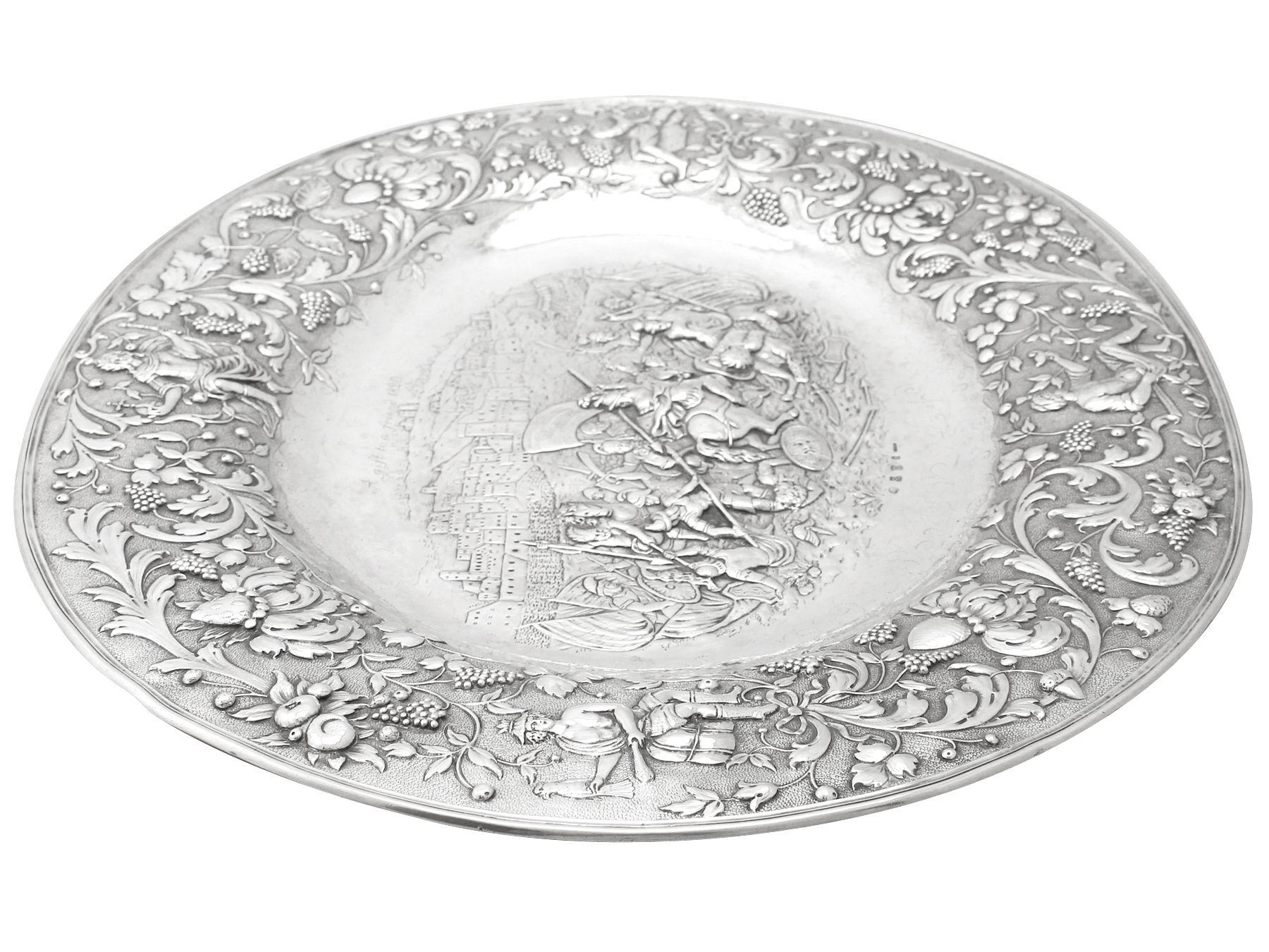 Late 19th Century Antique German Sterling Silver Charger Plate For Sale