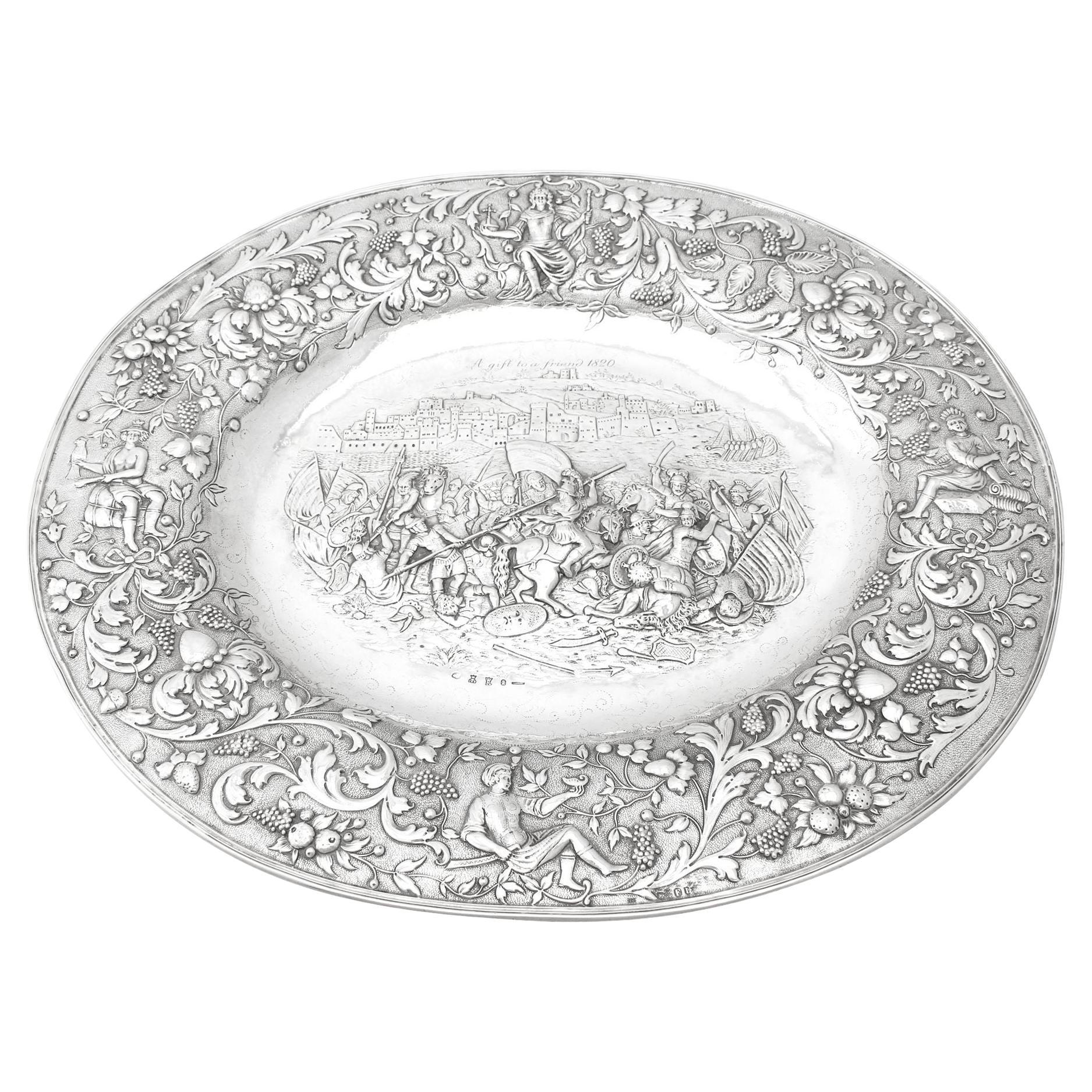 Antique German Sterling Silver Charger Plate For Sale