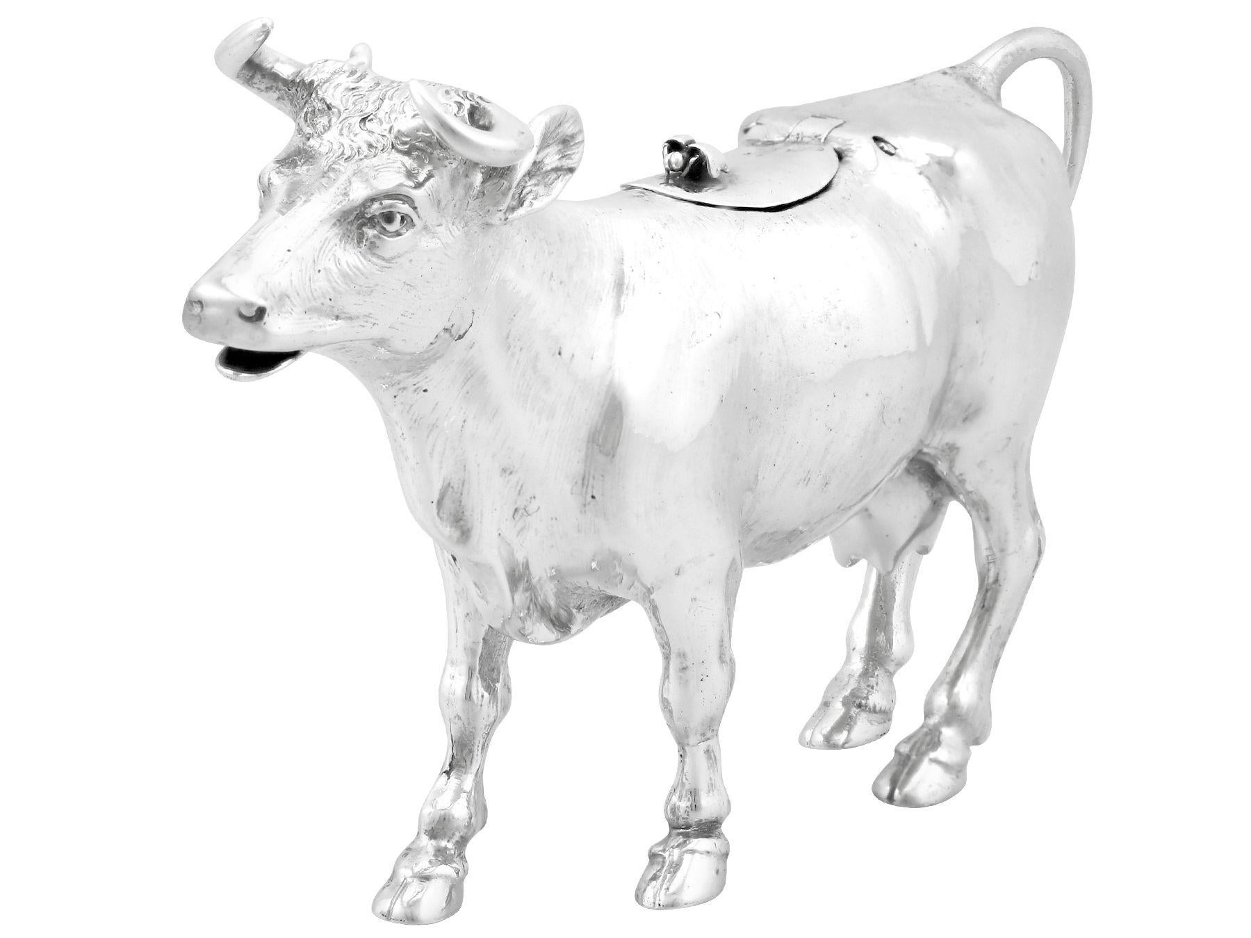 Antique German Sterling Silver Cow Creamer 1