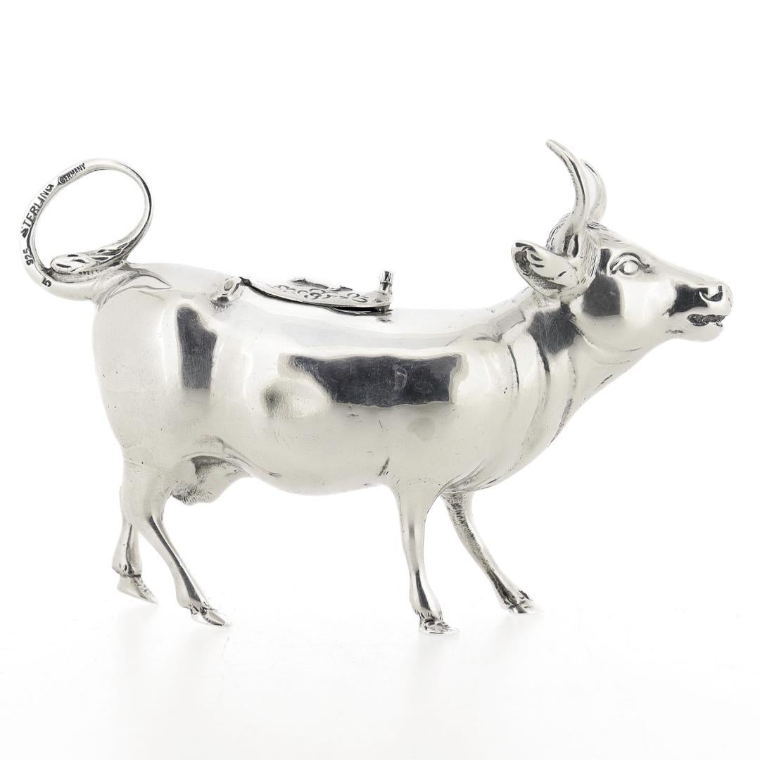 Antique German Sterling Silver Figural Cow Creamer or Milk Pitcher For Sale 7