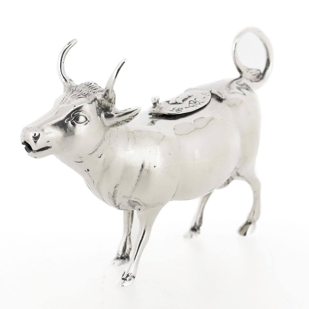 Antique German Sterling Silver Figural Cow Creamer or Milk Pitcher In Good Condition For Sale In Philadelphia, PA