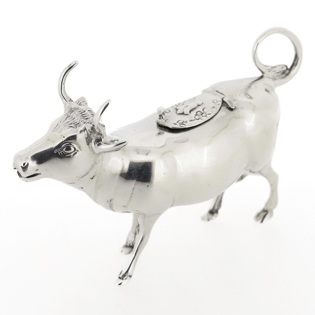 Women's or Men's Antique German Sterling Silver Figural Cow Creamer or Milk Pitcher For Sale