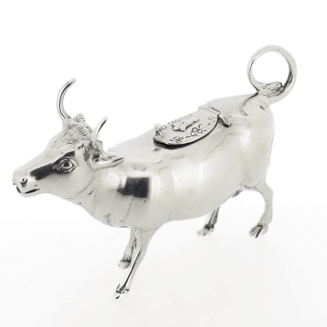 Antique German Sterling Silver Figural Cow Creamer or Milk Pitcher For Sale 1