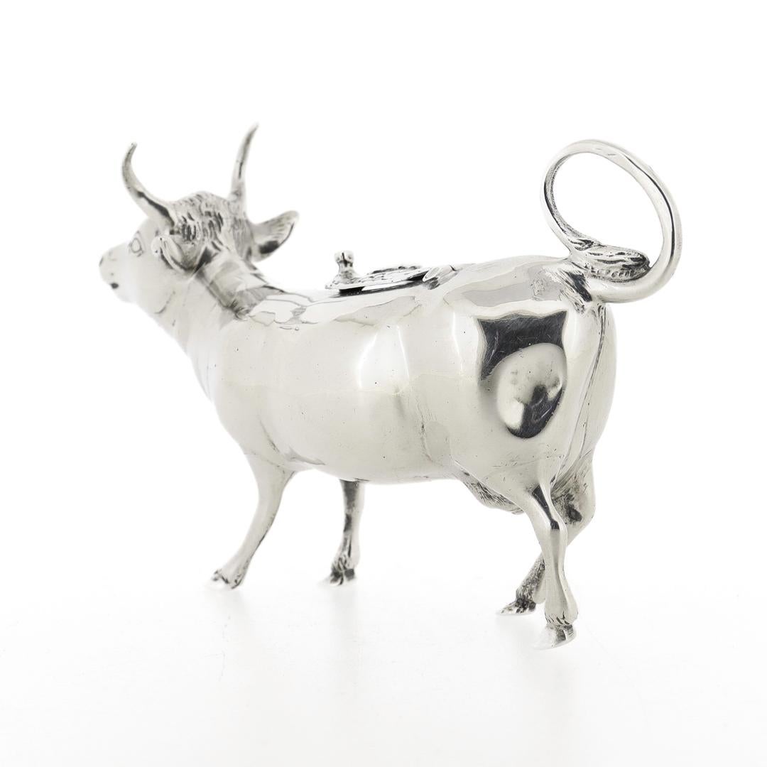 Antique German Sterling Silver Figural Cow Creamer or Milk Pitcher For Sale 4