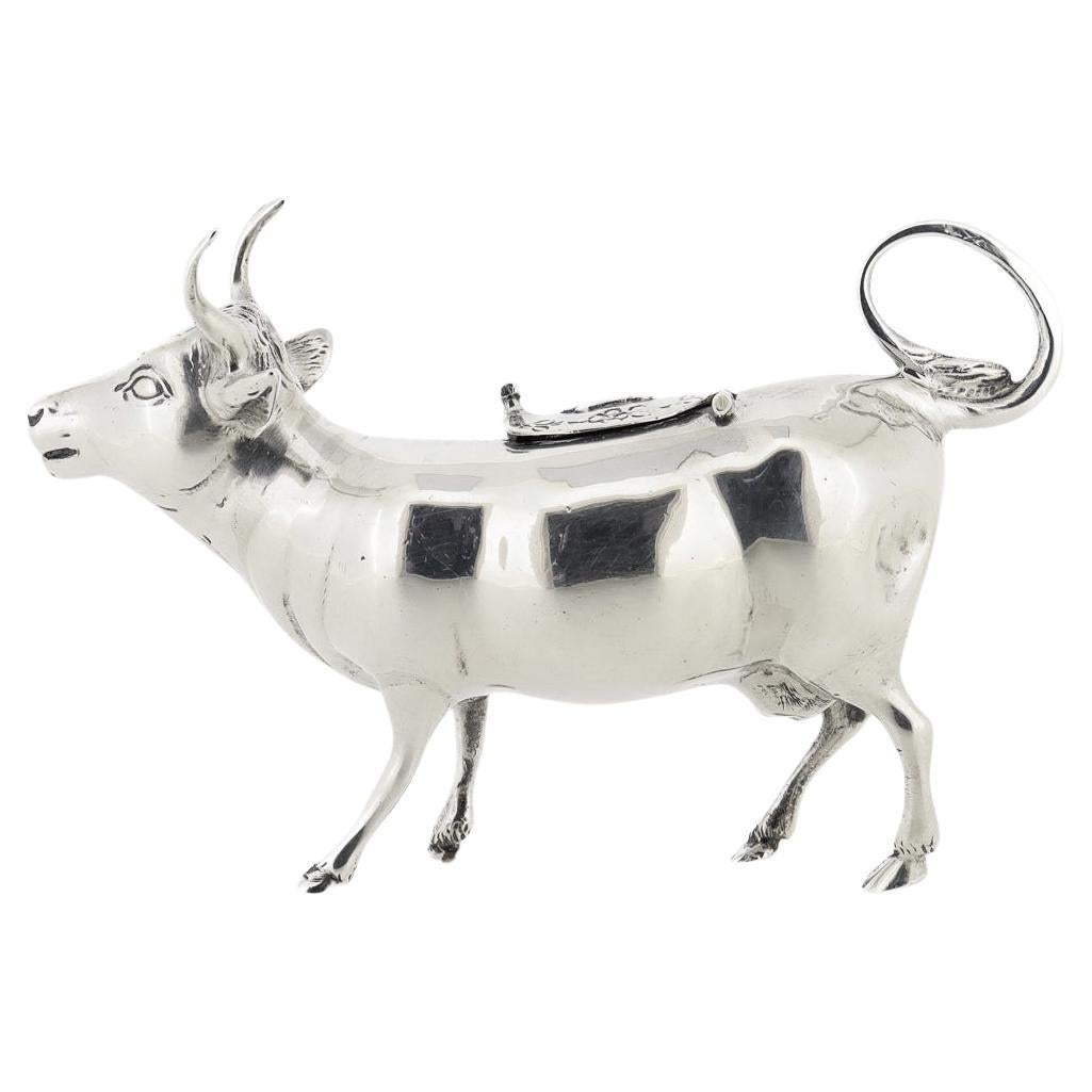 Antique German Sterling Silver Figural Cow Creamer or Milk Pitcher For Sale