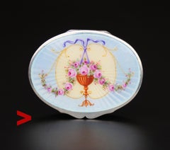 Antique German Sterling Silver Guilloche Enamel Vanity Pill Box /79 gr