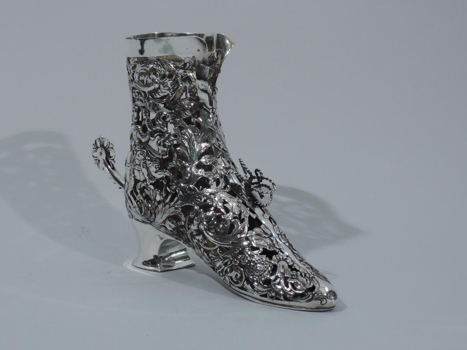 Edwardian Antique German Sterling Silver Lady's Riding Boot with Rotating Spur