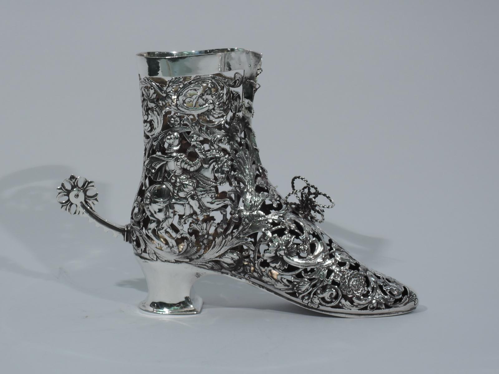 Antique German Sterling Silver Lady's Riding Boot with Rotating Spur In Excellent Condition In New York, NY