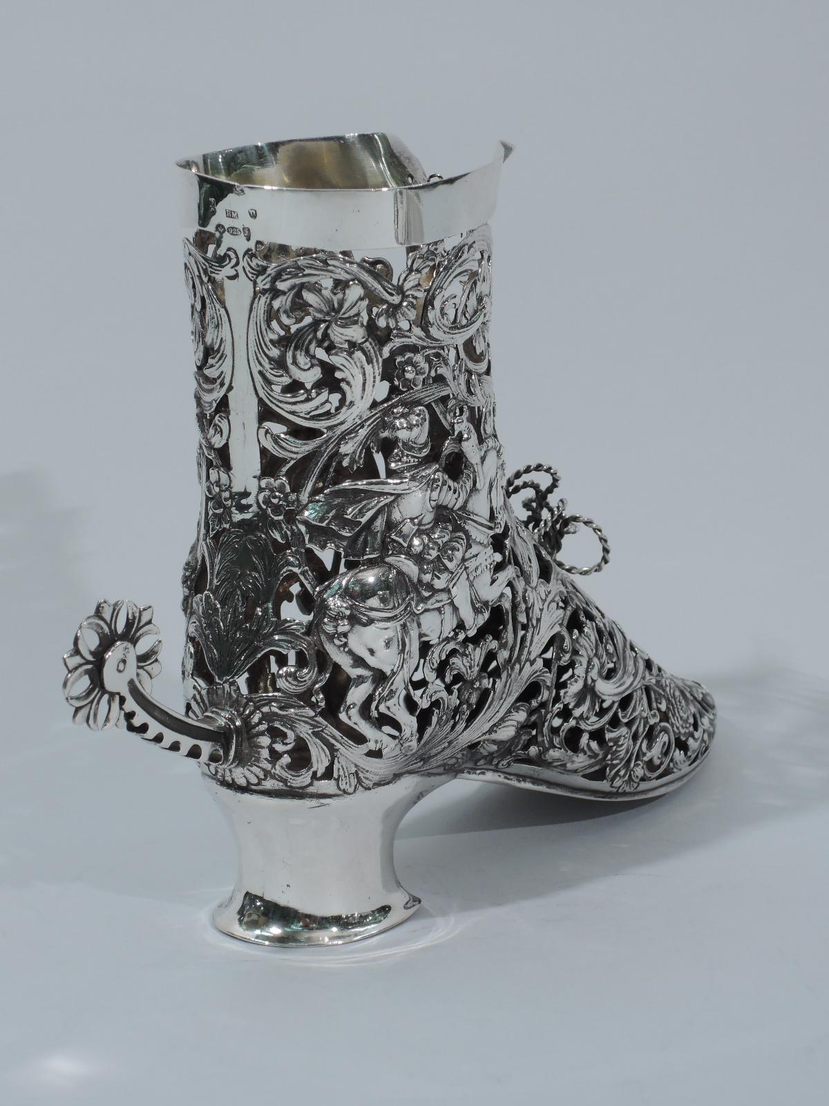 Early 20th Century Antique German Sterling Silver Lady's Riding Boot with Rotating Spur