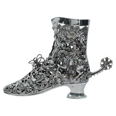 Antique German Sterling Silver Lady's Riding Boot with Rotating Spur