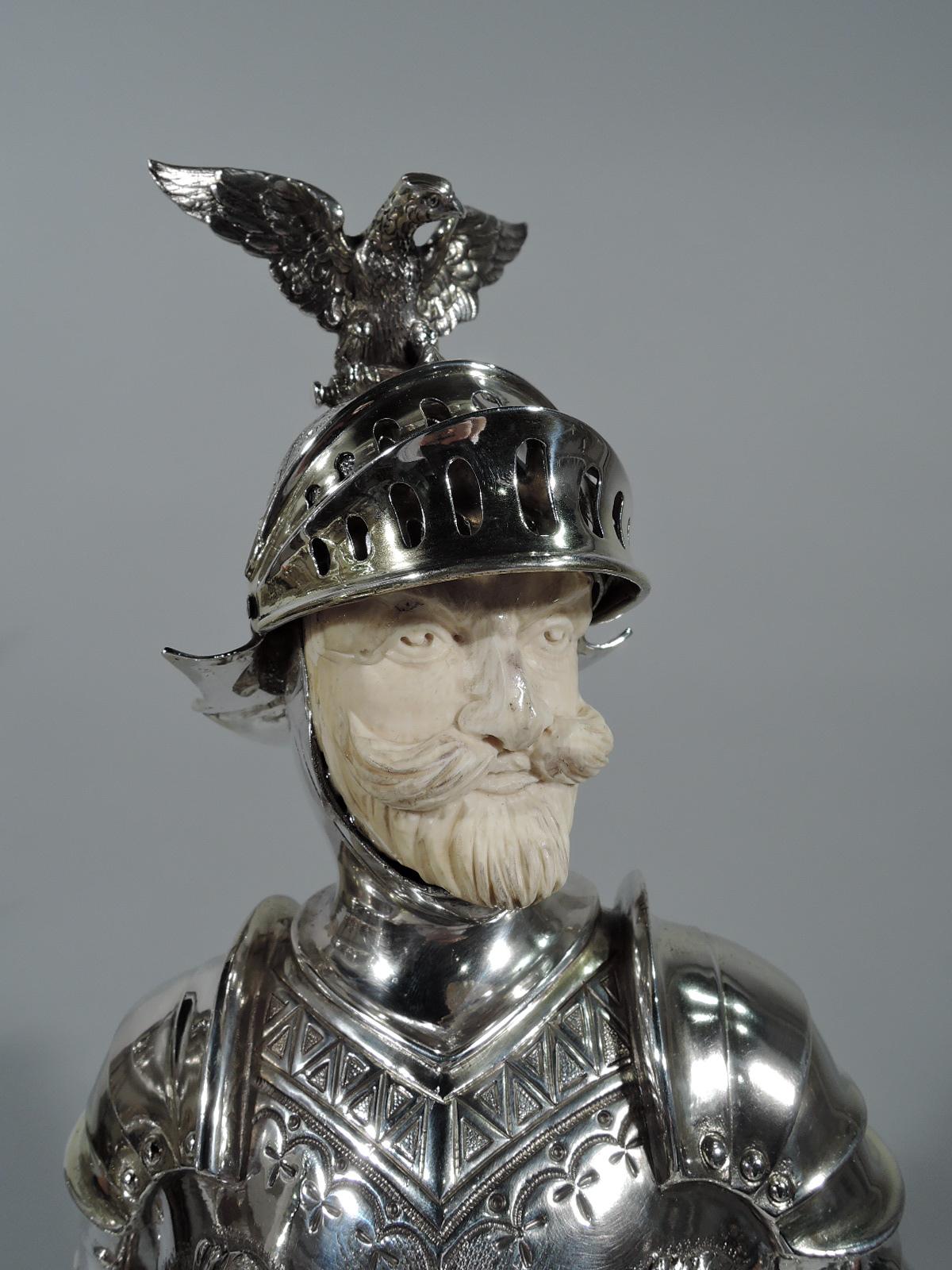 20th Century Antique German Sterling Silver Medieval Knight with Swinging Mace