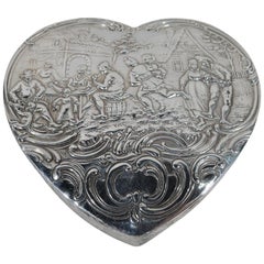 Antique German Sterling Silver Olden-Days Heart Box