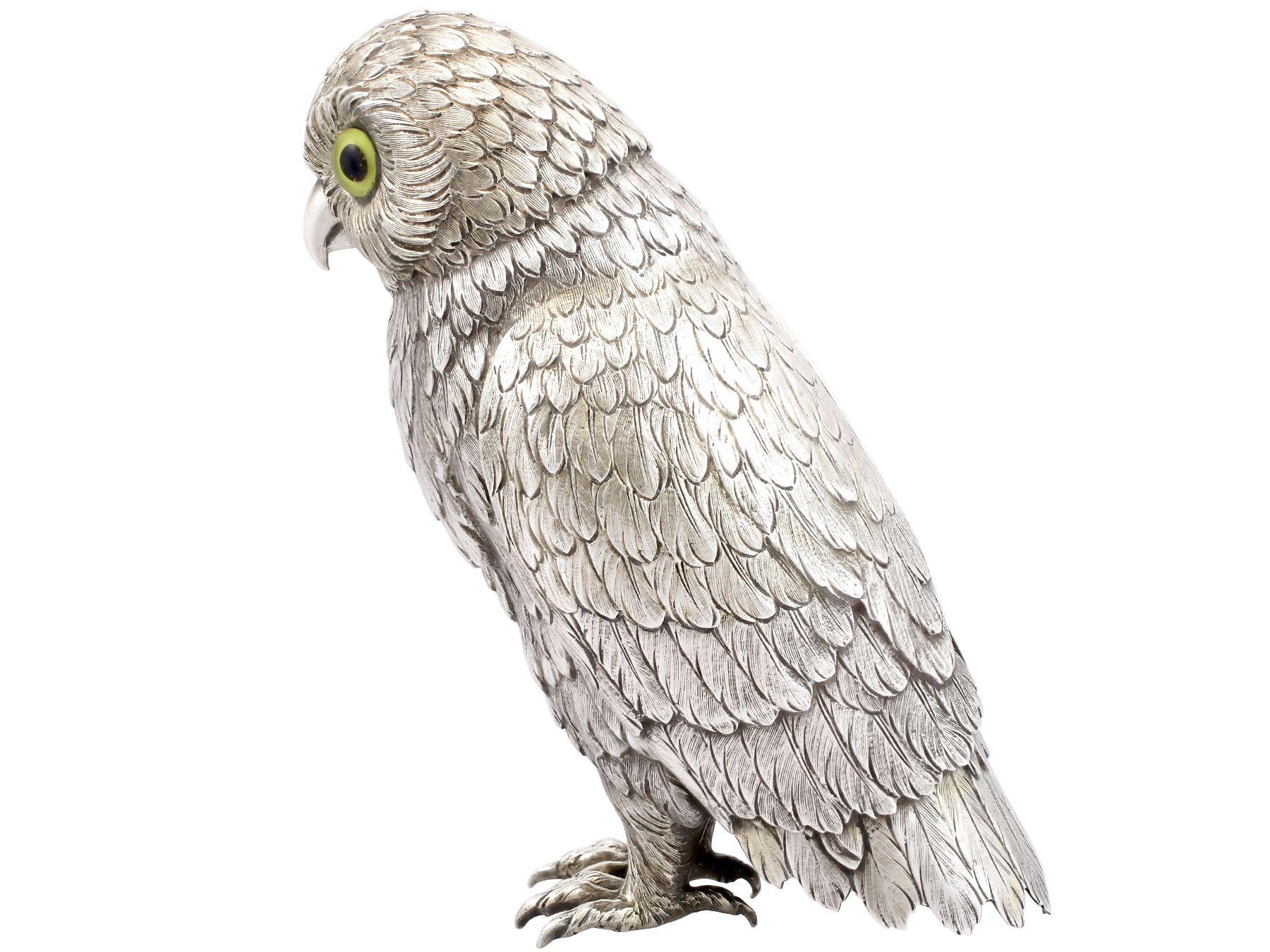 Early 20th Century Antique German Sterling Silver Table Owl For Sale