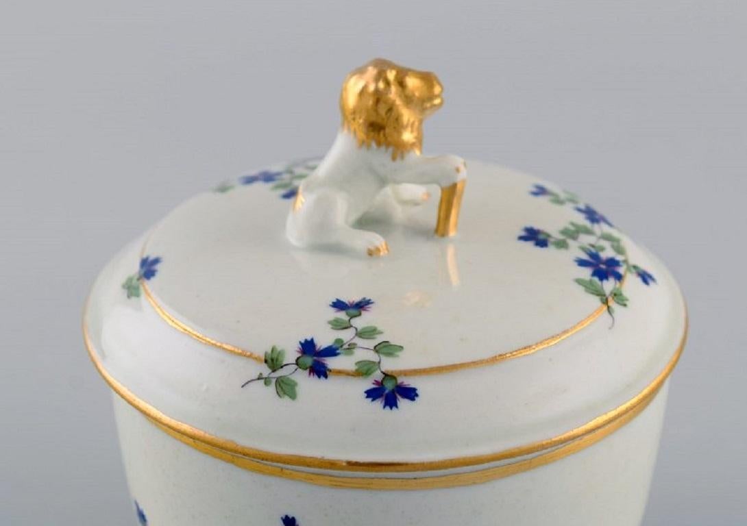 19th Century Antique German Sugar Bowl in Hand-Painted Porcelain with Flowers and Gold Edges For Sale