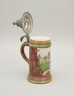 Antique German Tennis Beer Stein with Pewter Lid