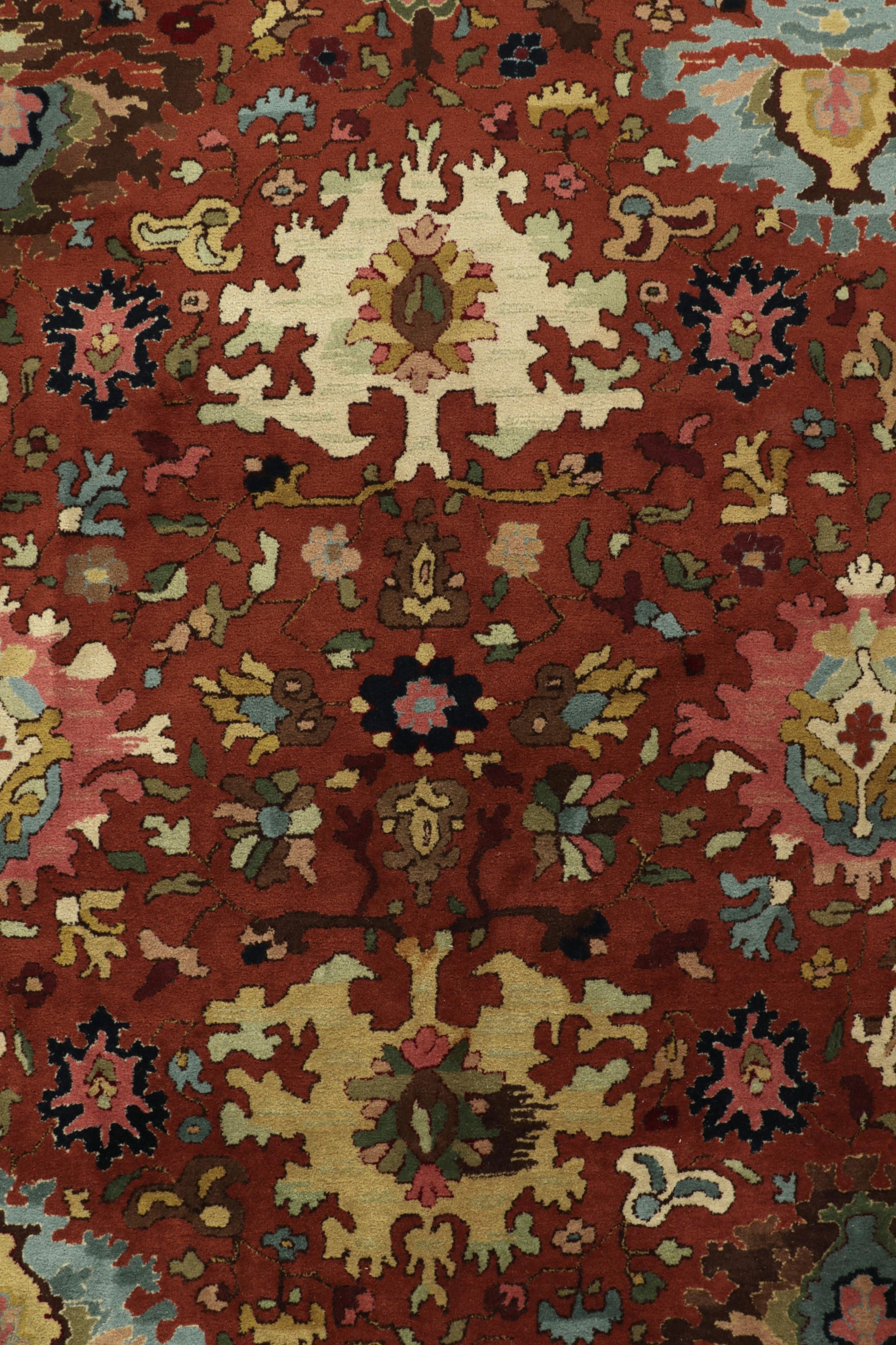 Lana Antico tappeto tedesco con ganci in Tetex rosso e medaglioni floreali - Rug & Kilim in vendita