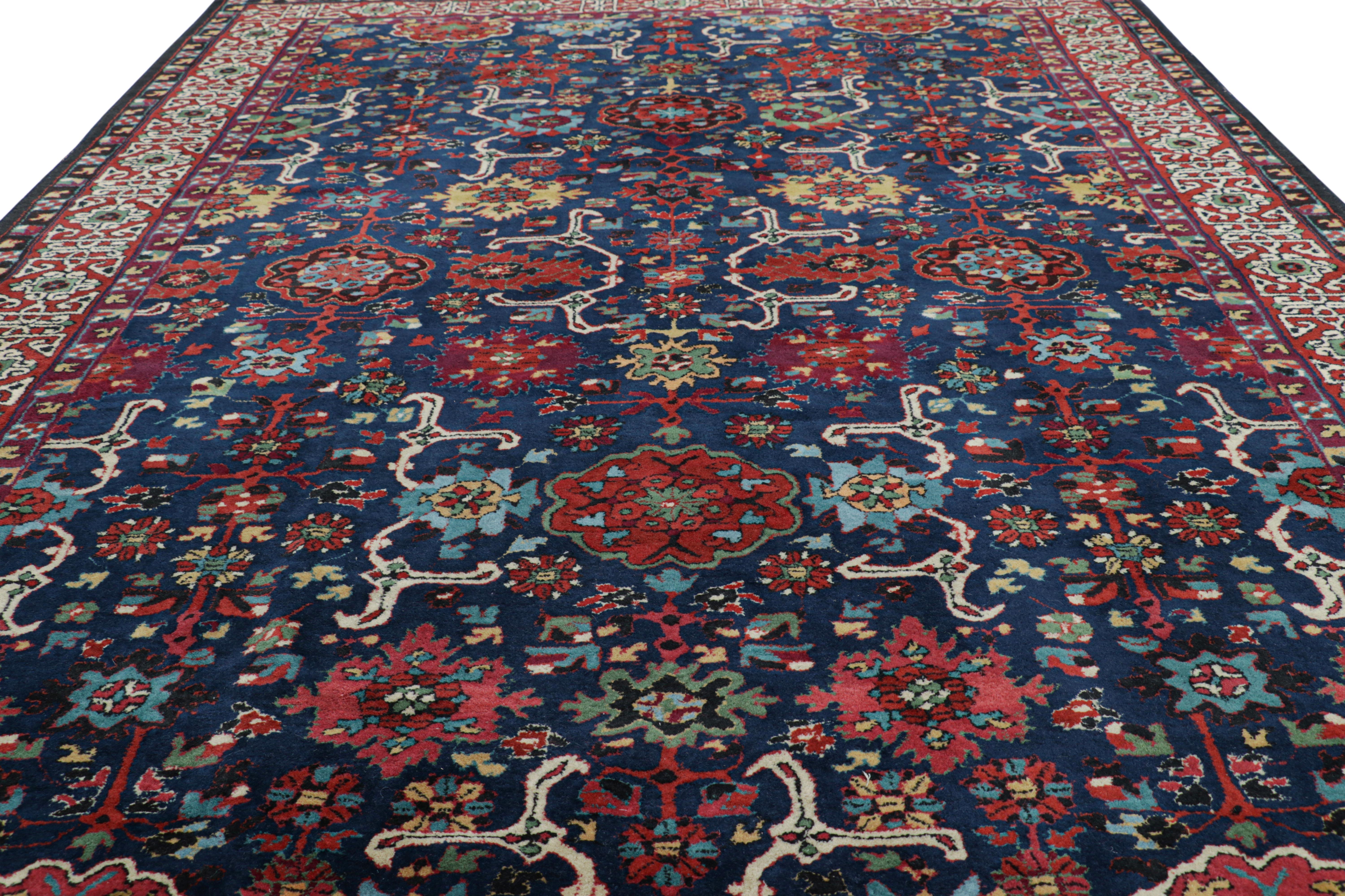 This 6×9 antique rug is believed to be a rare Tetex rug—a curation from the Rug & Kilim Collection. Handmade with wool and originating from Germany circa 1920-1930, its blue design enjoys colorful floral patterns. 

On the Design: 

Connoisseurs may
