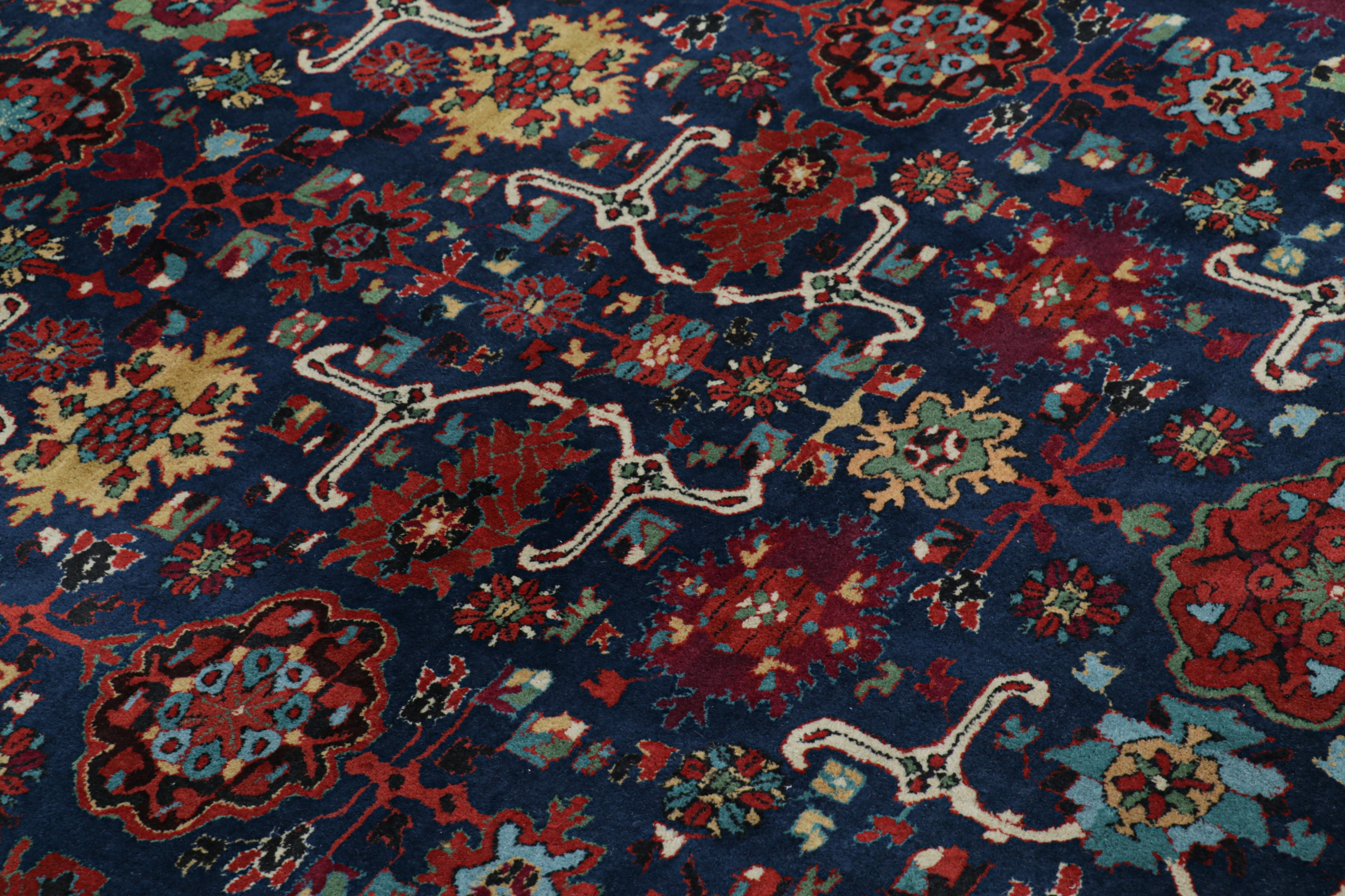 Hand-Knotted Antique German Tetex Rug in Blue with Colorful Floral Patterns, from Rug & Kilim For Sale