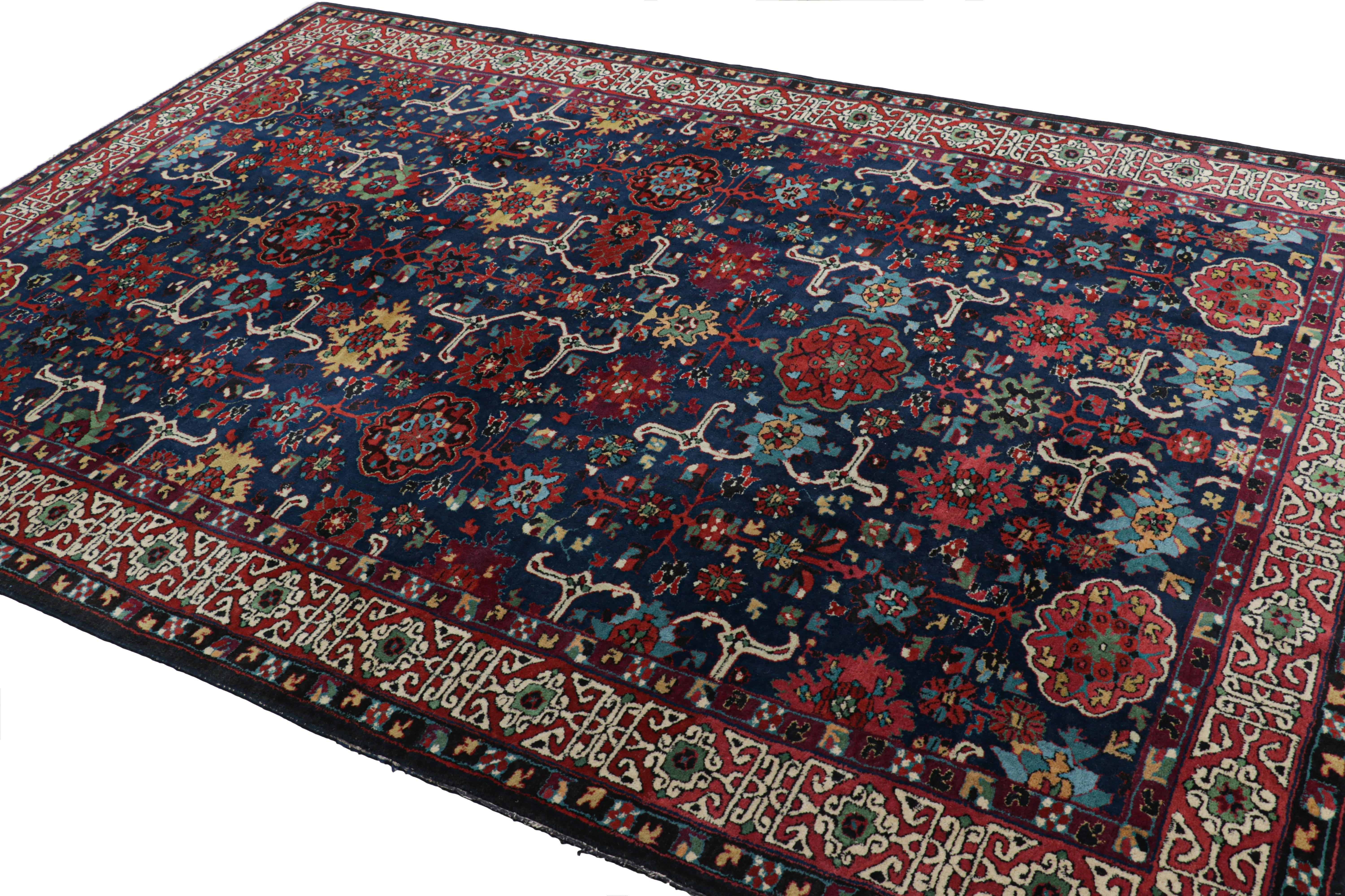 Antique German Tetex Rug in Blue with Colorful Floral Patterns, from Rug & Kilim In Good Condition For Sale In Long Island City, NY