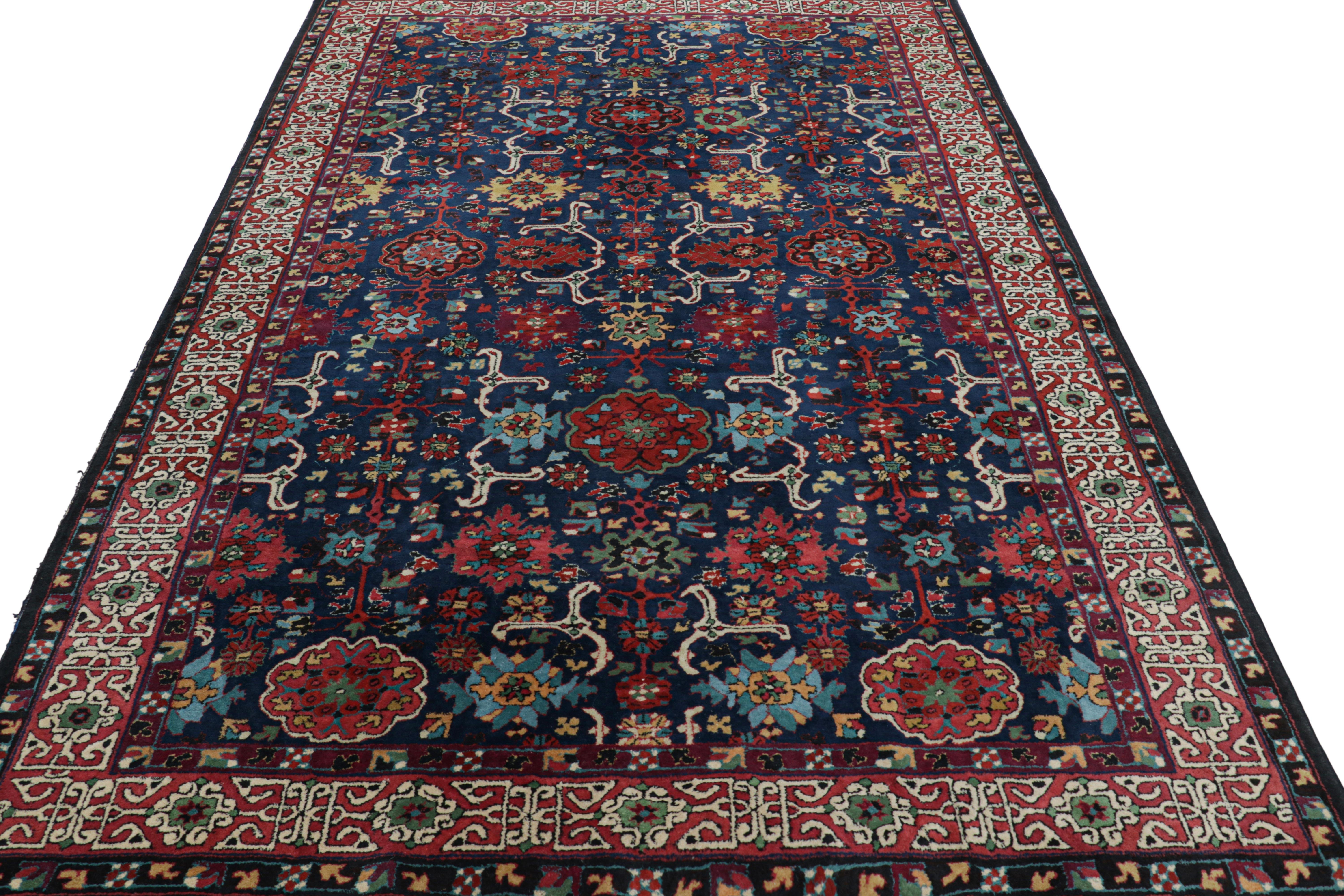 Early 20th Century Antique German Tetex Rug in Blue with Colorful Floral Patterns, from Rug & Kilim For Sale