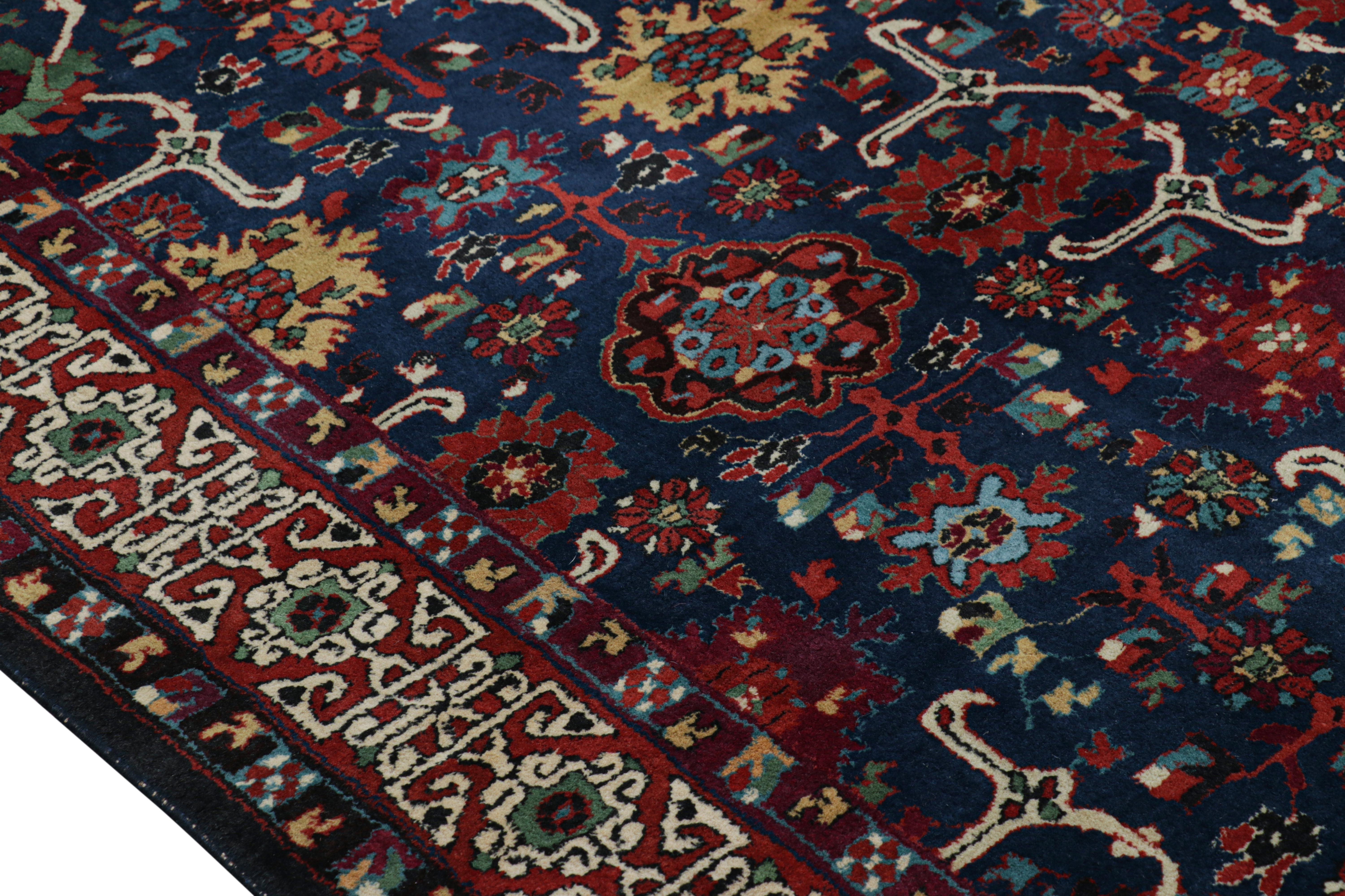 Wool Antique German Tetex Rug in Blue with Colorful Floral Patterns, from Rug & Kilim For Sale